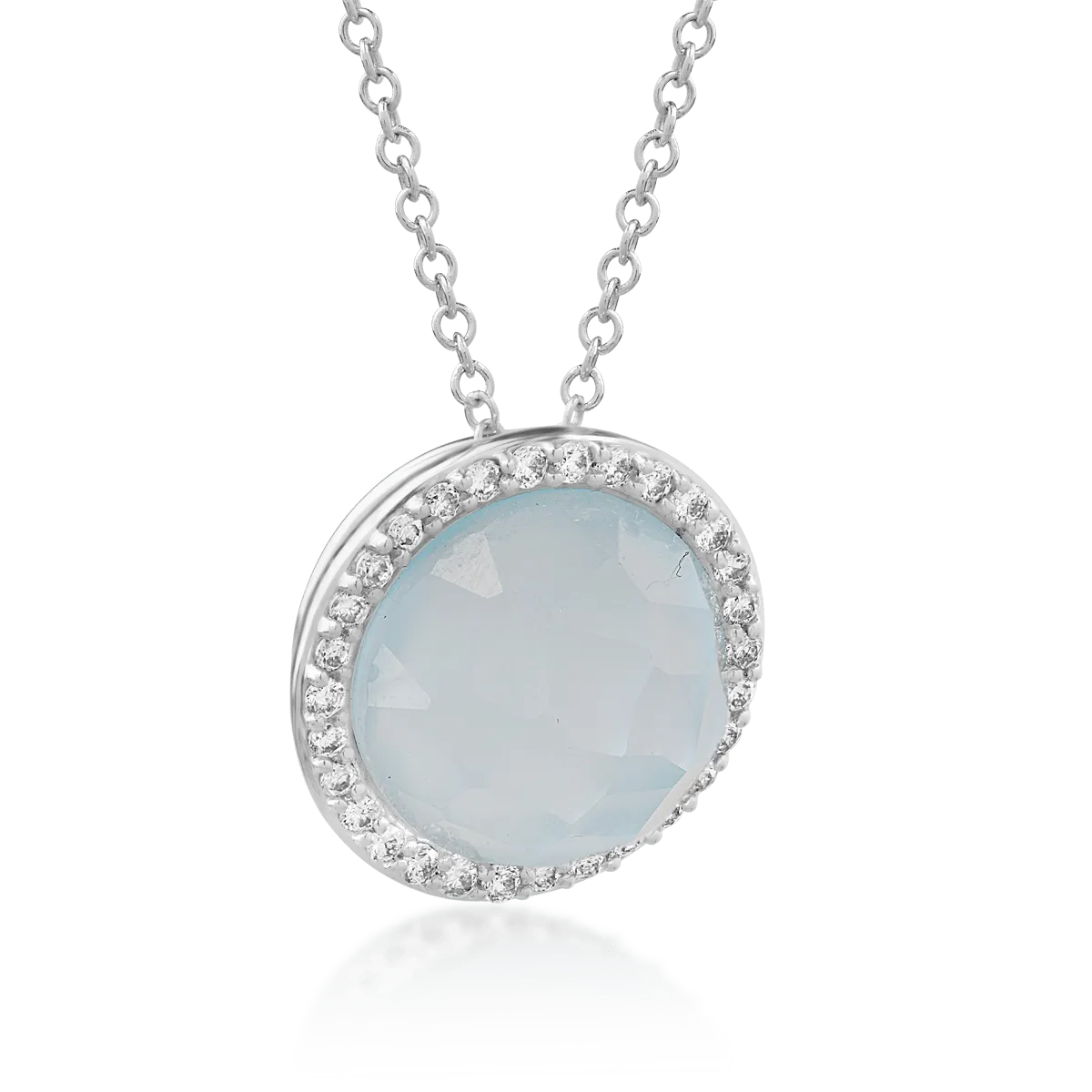 Lant cu pandantiv din aur alb de 18K cu topaz albastru de 3.487ct si diamante de 0.11ct