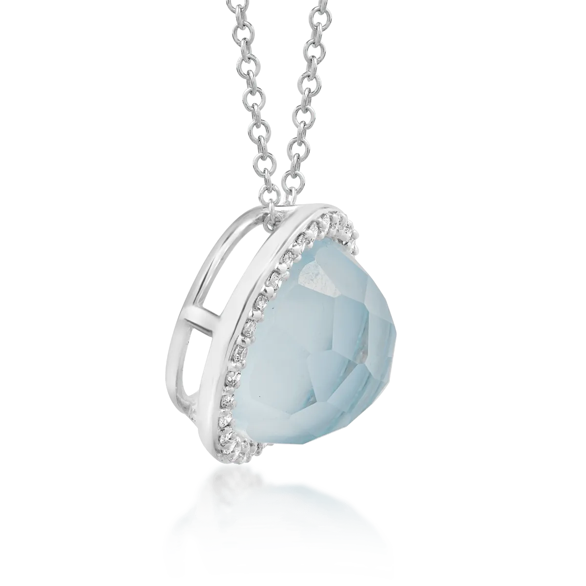 Lant cu pandantiv din aur alb de 18K cu topaz albastru de 3.487ct si diamante de 0.11ct