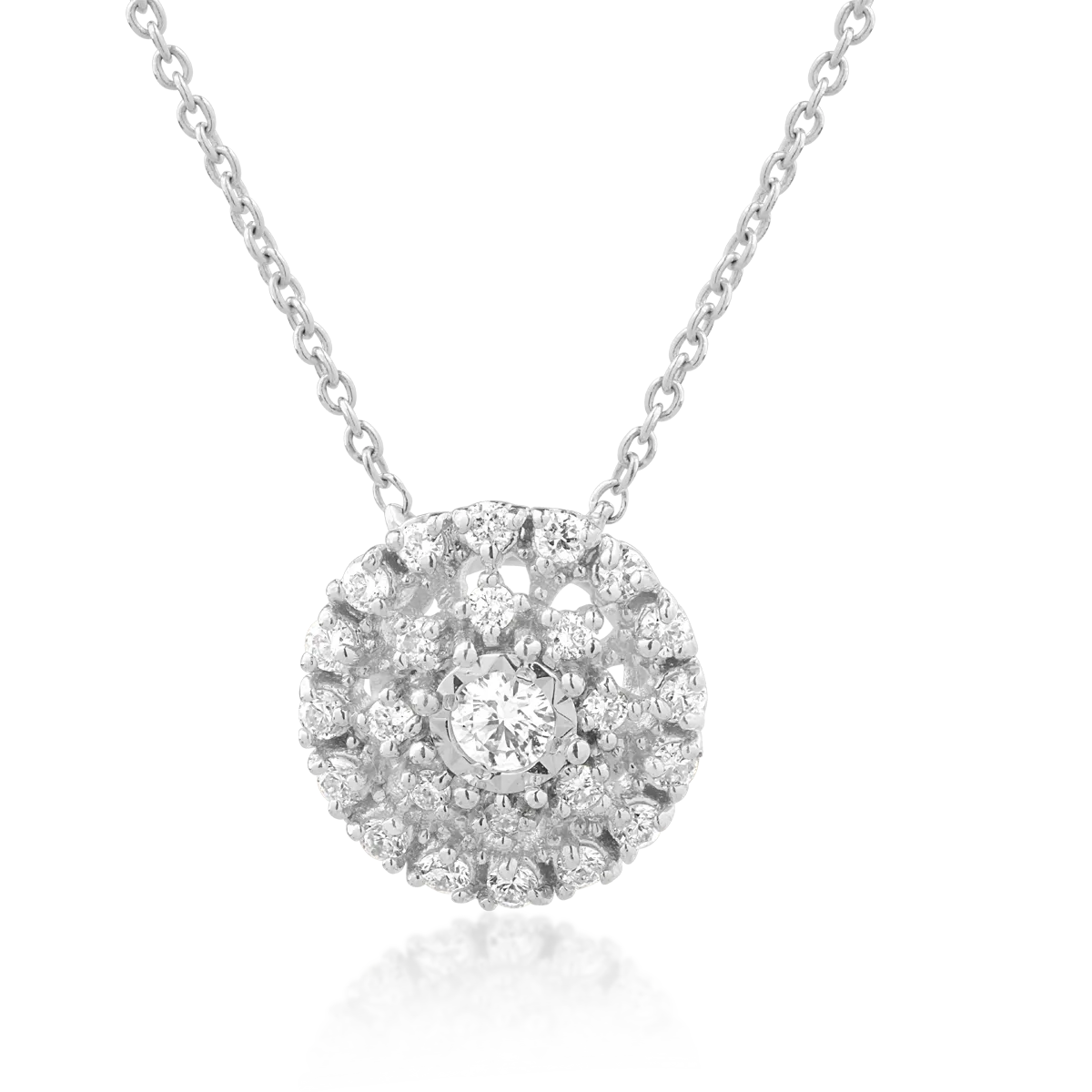 18K white gold pendant chain with 0.039ct diamond and 0.107ct diamonds