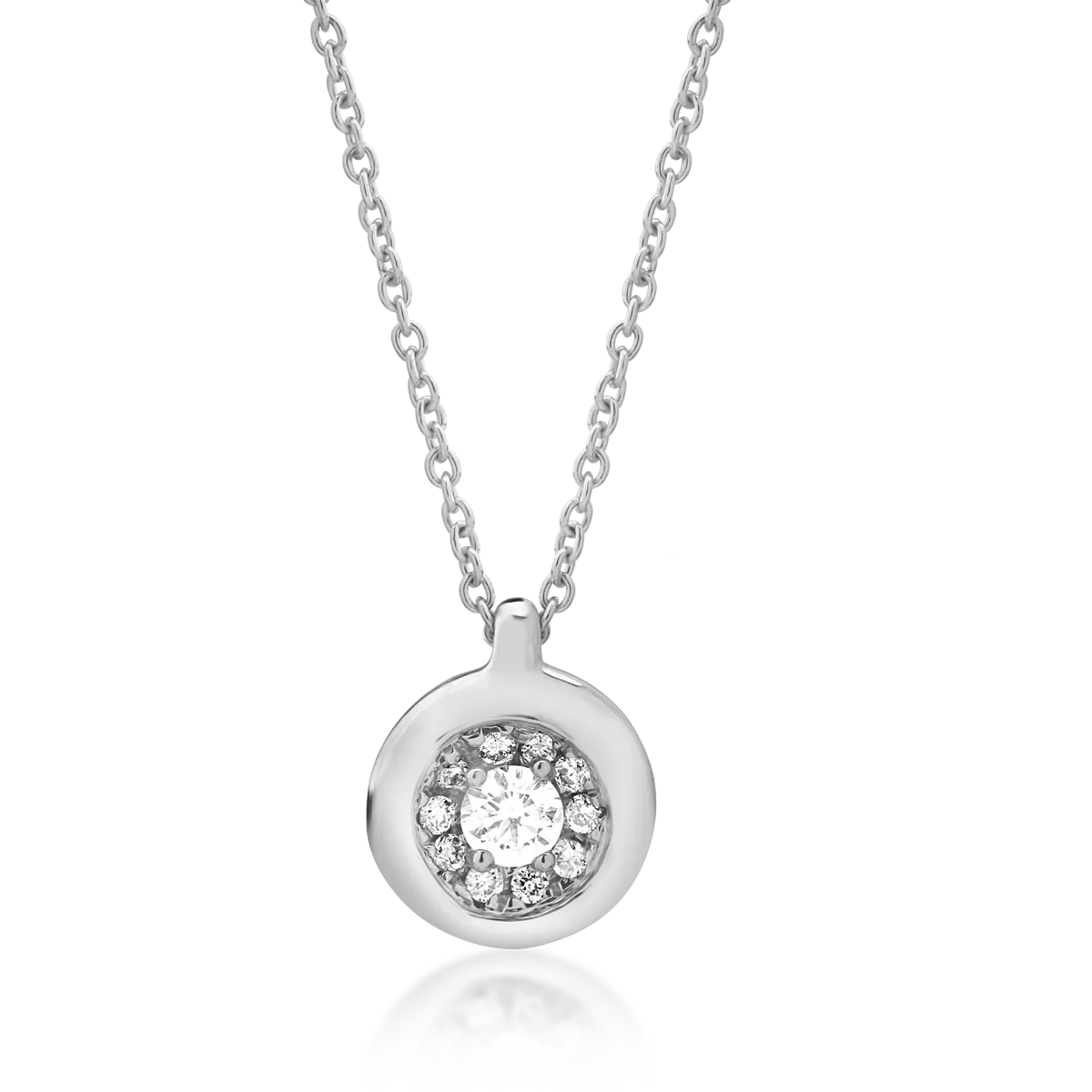 Lant cu pandantiv din aur alb de 18K cu diamant de 0.05ct si diamante de 0.03ct-117602