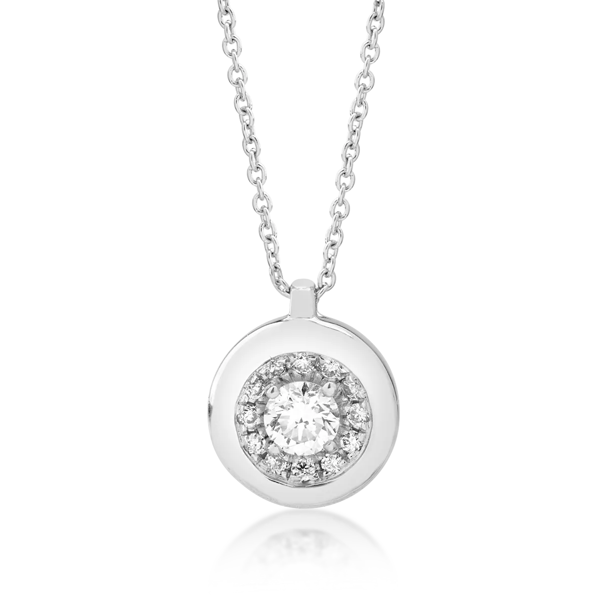 Lant cu pandantiv din aur alb de 18K cu diamant de 0.12ct si diamante de 0.05ct-117613