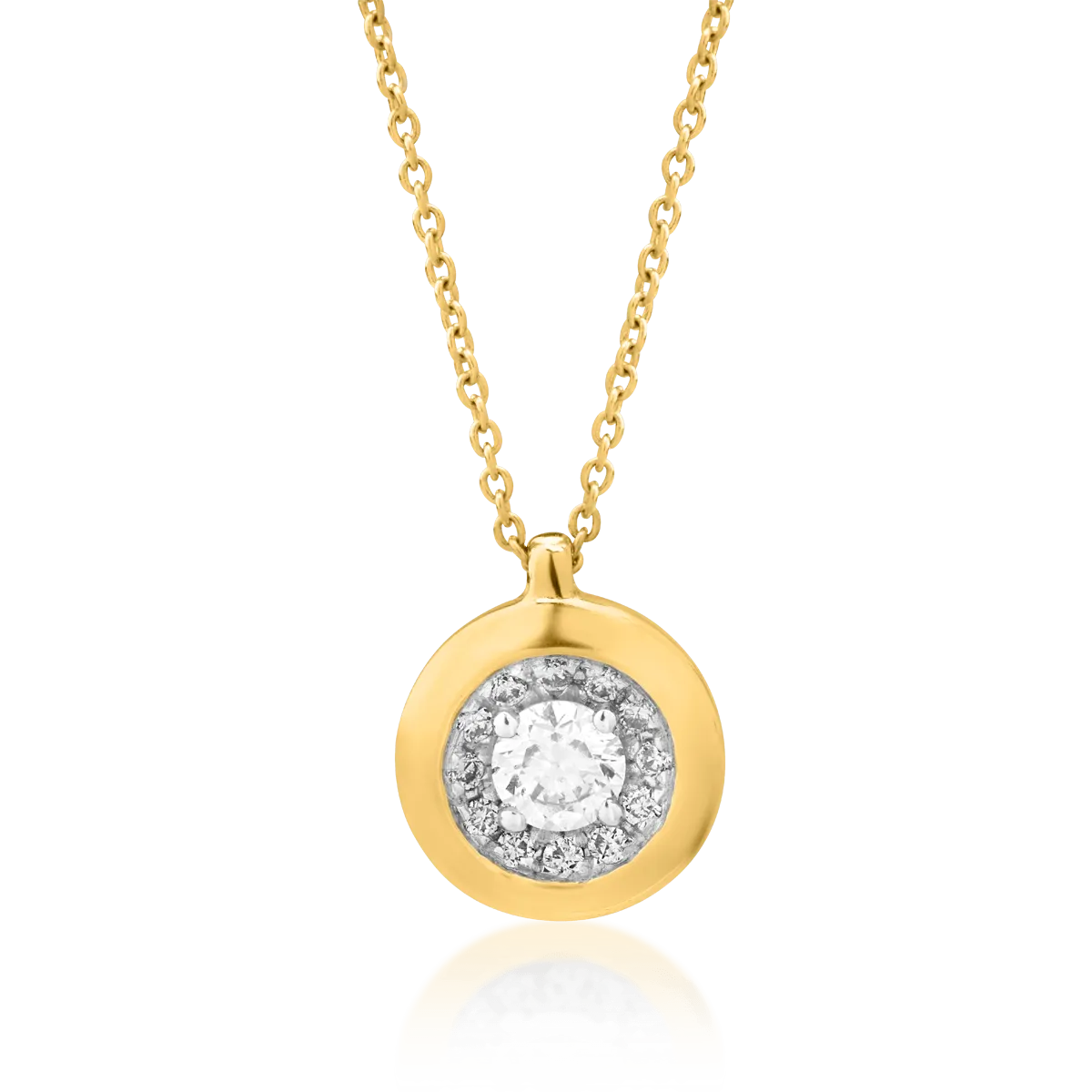 Lant cu pandantiv din aur galben cu diamant de 0.122ct si diamante de 0.04ct