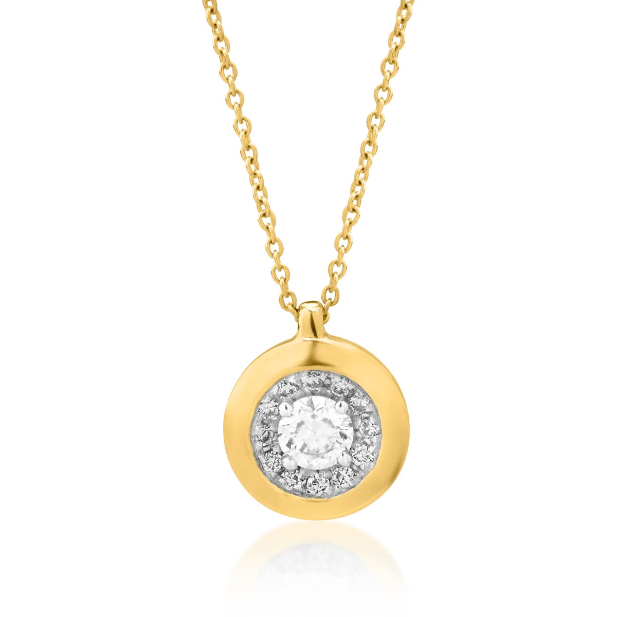 Верижка с висулка от жълто злато 18К с диамант 0.122гкт и диаманти 0.04гкт