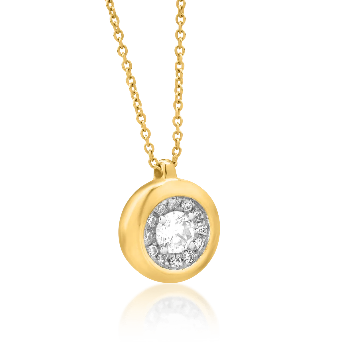 18K yellow gold pendant chain with 0.122ct diamond and 0.04ct diamonds