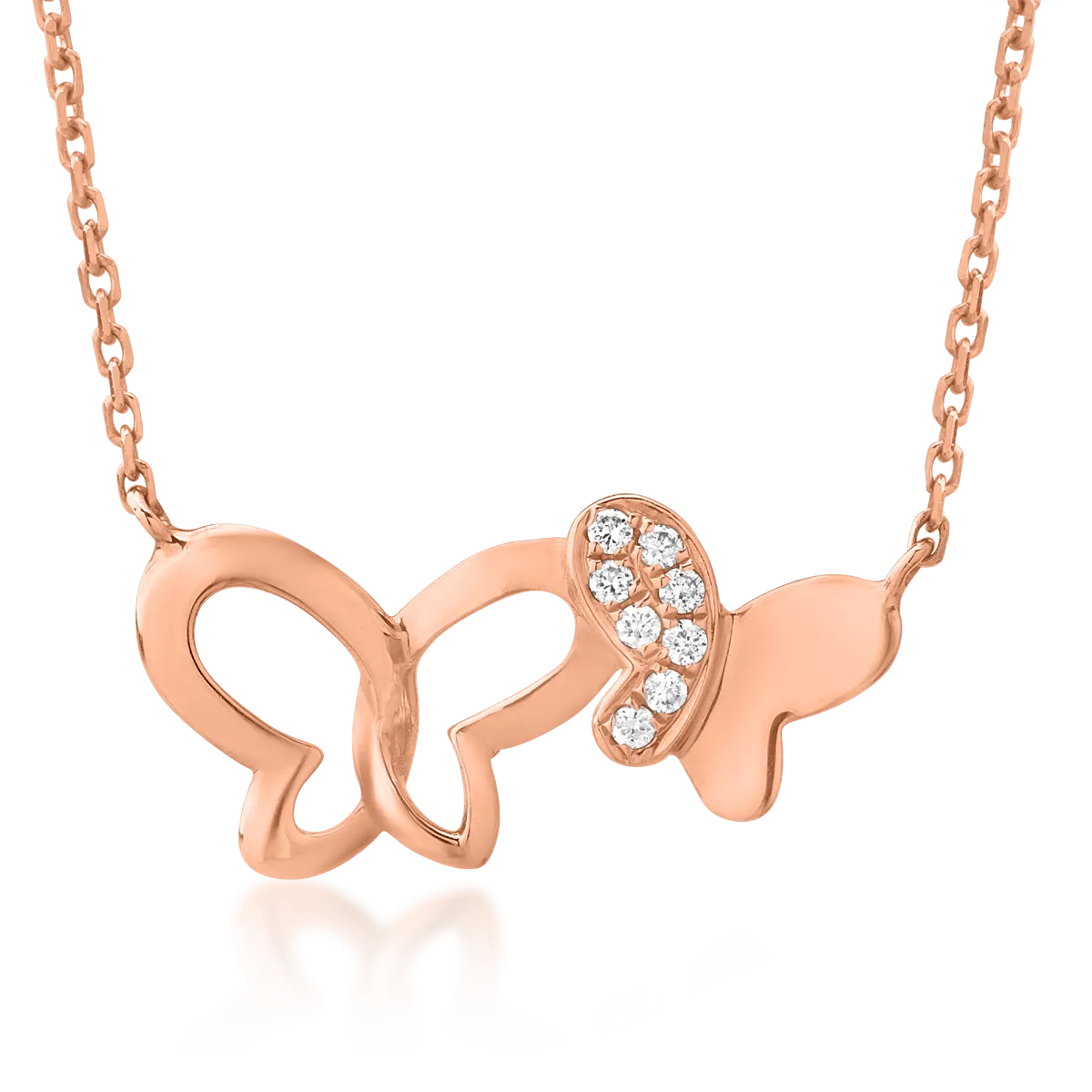 18K rose gold butterflies pendant chain with 0.021ct diamonds