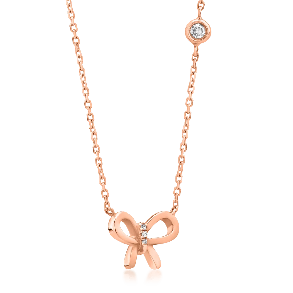 18K rose gold knot pendant chain with 0.026ct diamond and 0.009ct diamonds