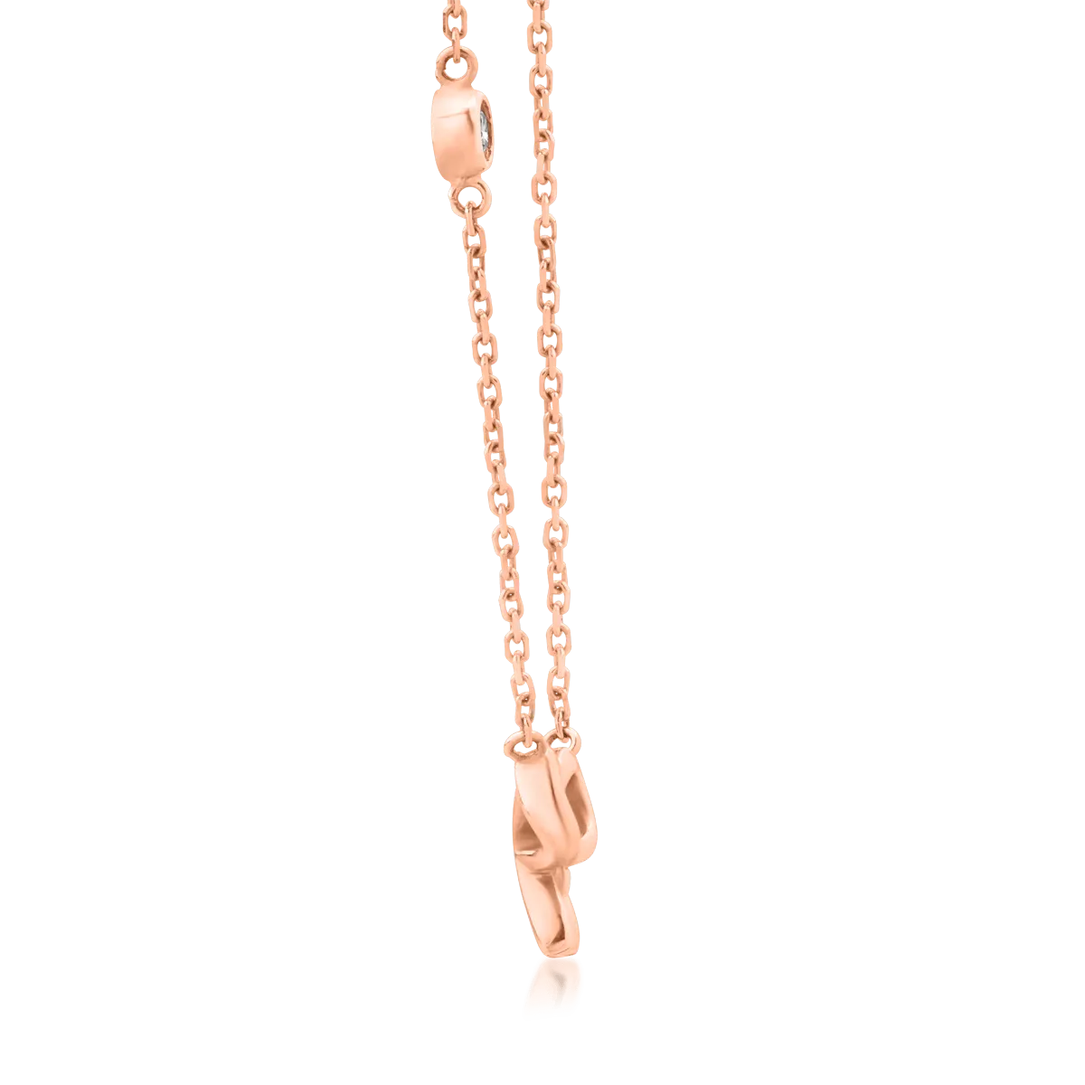 Верижка с висулка панделка от розово злато 18К с диамант 0.026гкт и диаманти 0.009гкт