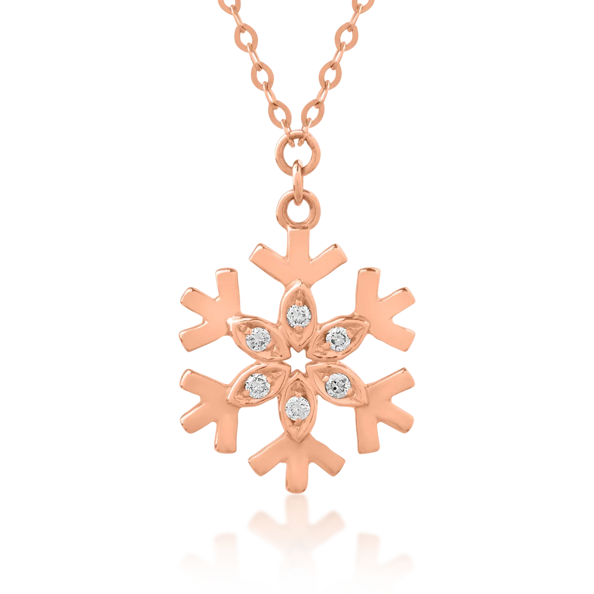 Верижка с висулка снежинка от розово злато 18К с диаманти 0.03гкт