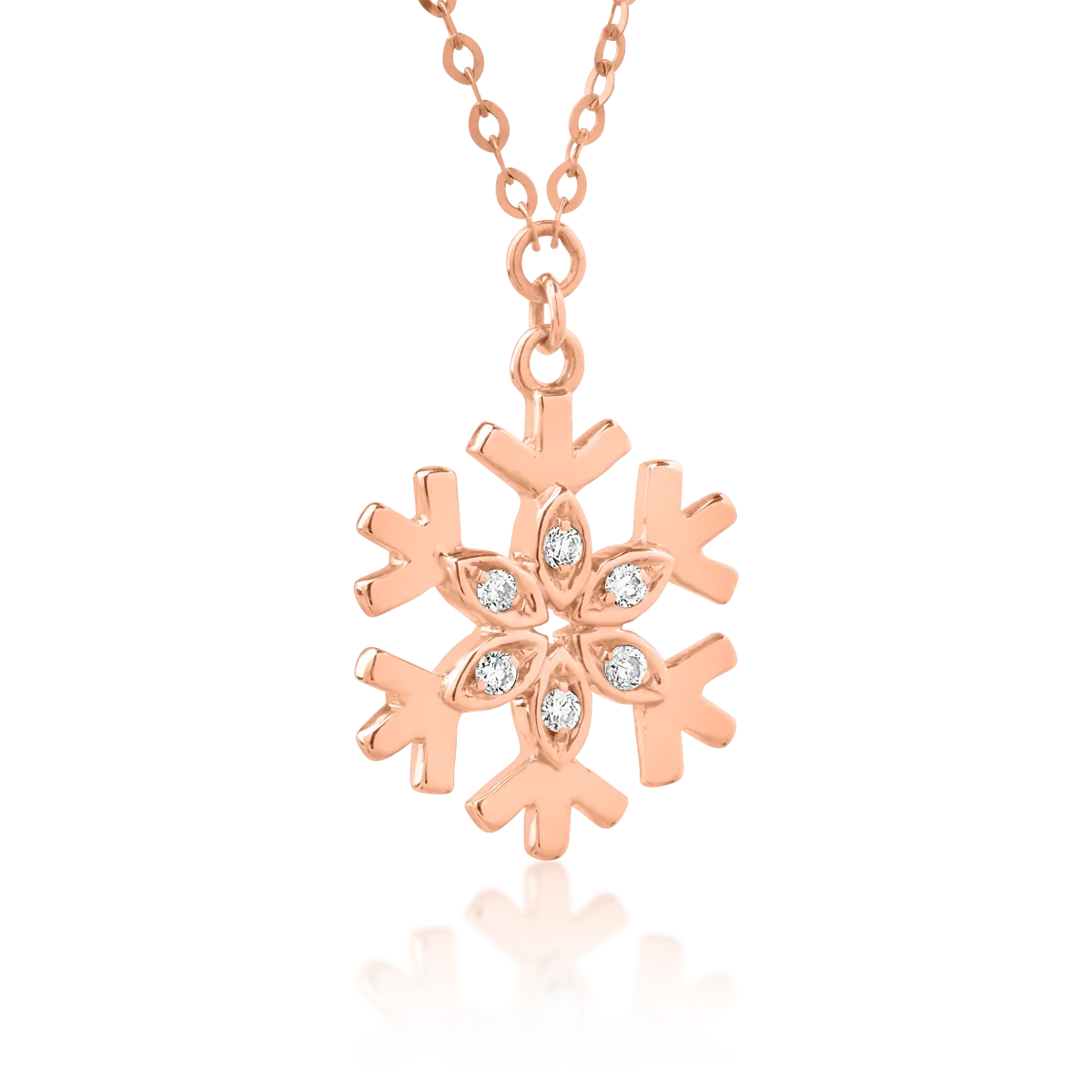 18K rose gold snow flake pendant necklace with 0.03ct diamonds