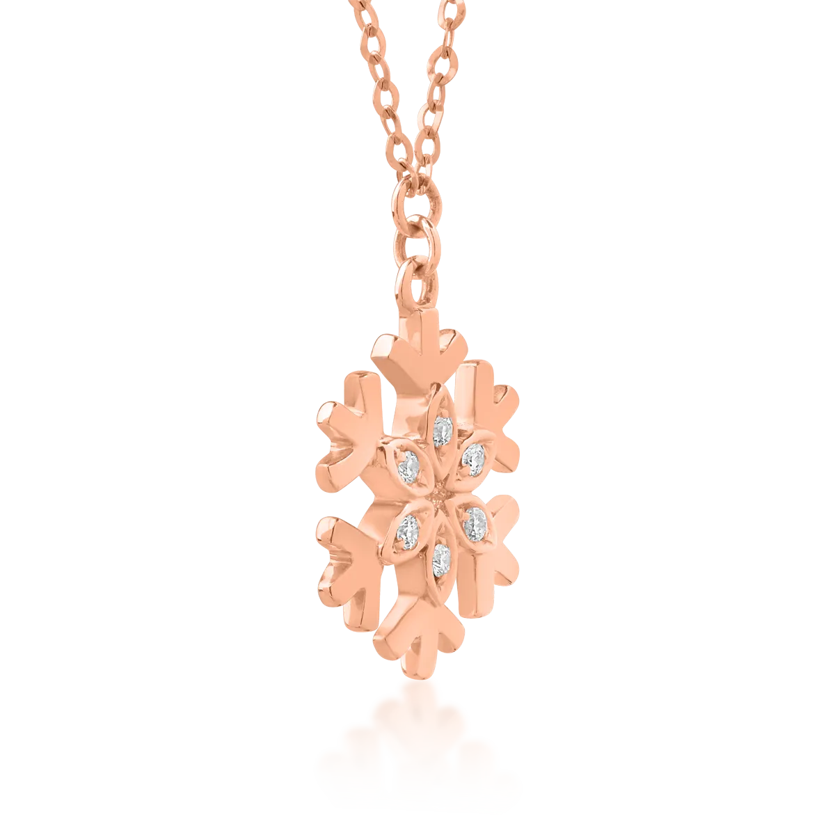 18K rose gold snow flake pendant necklace with 0.03ct diamonds