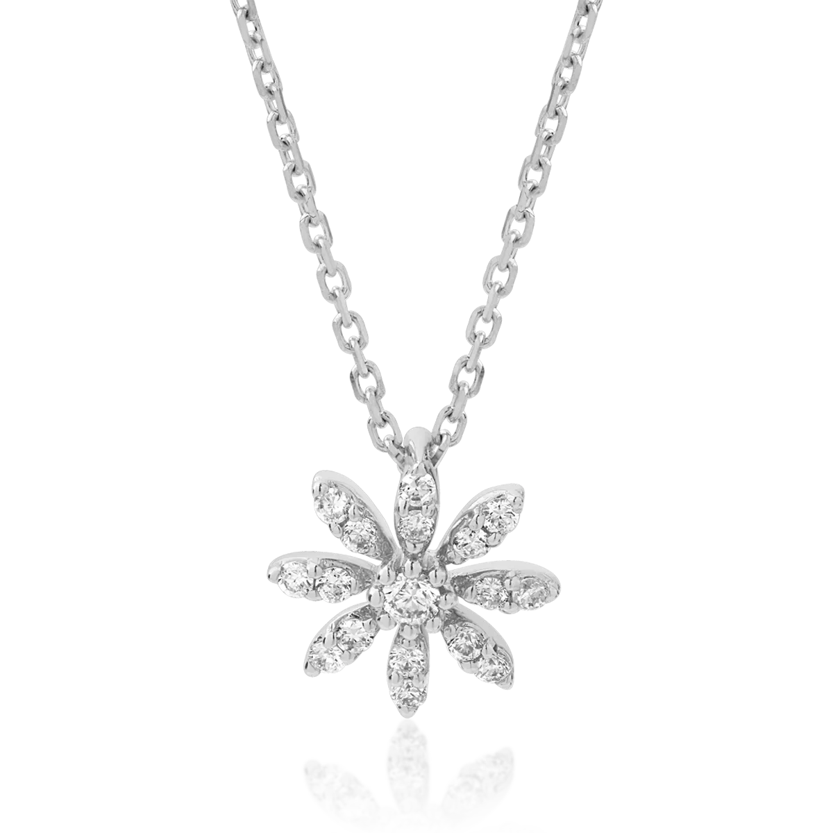 18K white gold flower pendant necklace with 0.01ct diamond and 0.06ct diamonds