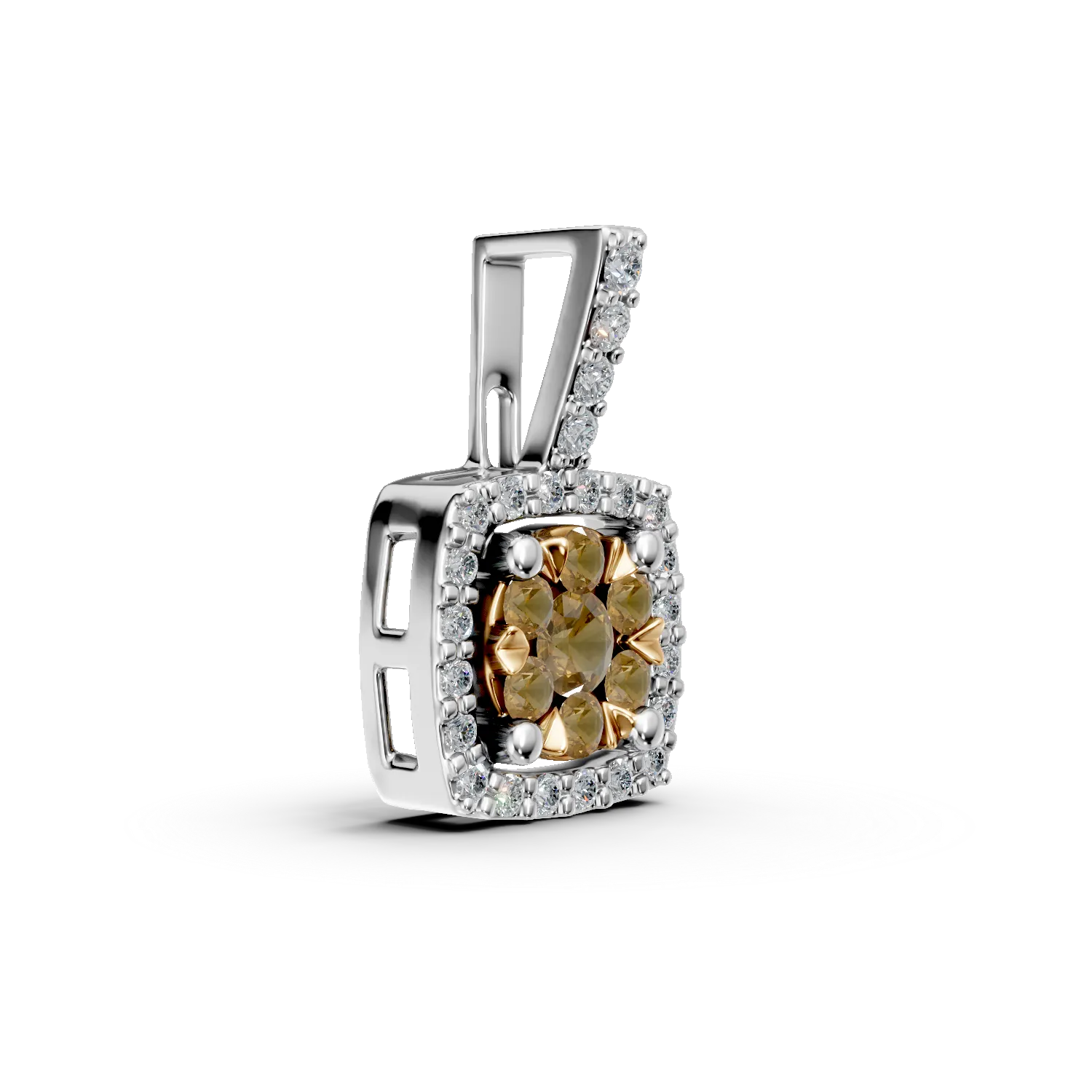 Pandantiv din aur alb-galben cu fancy diamonds de 0.161ct si diamante de 0.086ct