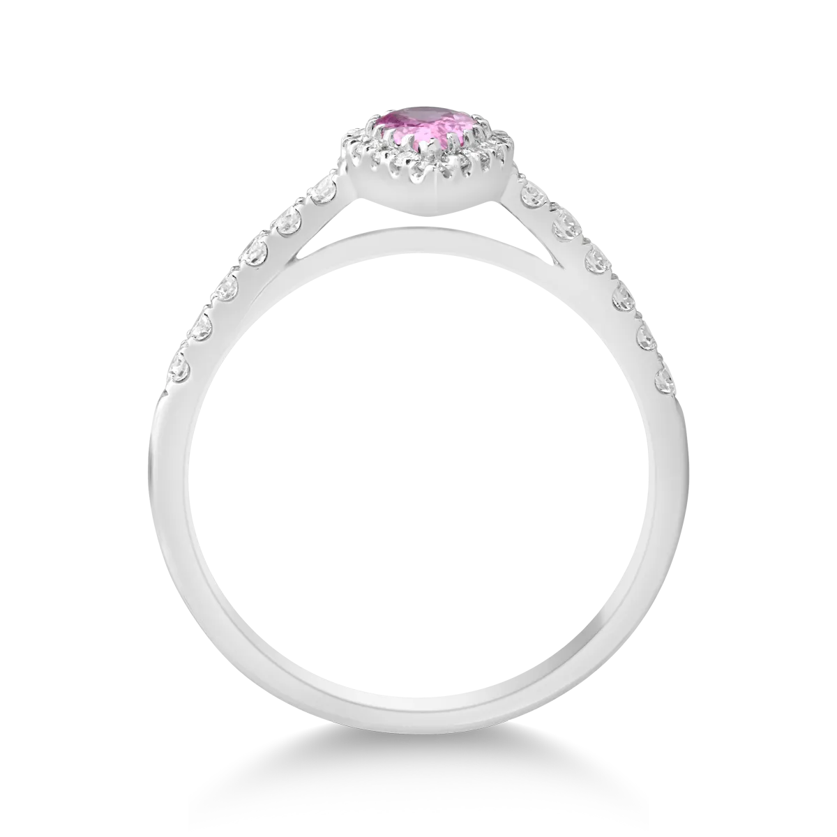 Пръстен от бяло злато 18К с розов сапфир 0.33гкт.и диаманти 0.25гкт