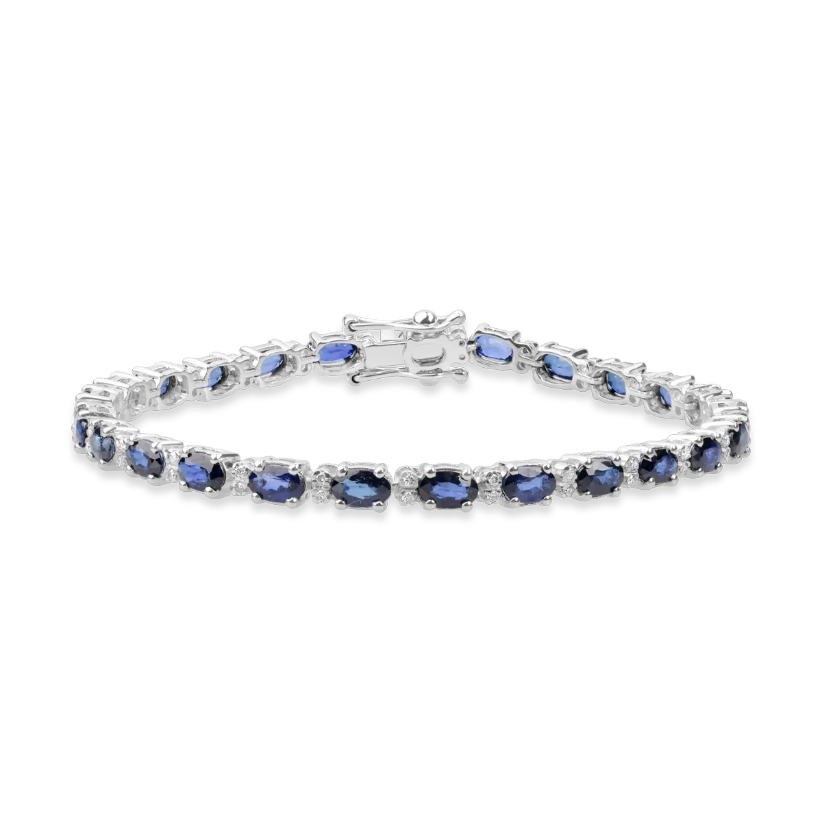 18K white gold tennis bracelet with 7.71ct treated sapphires and 0.27ct diamonds