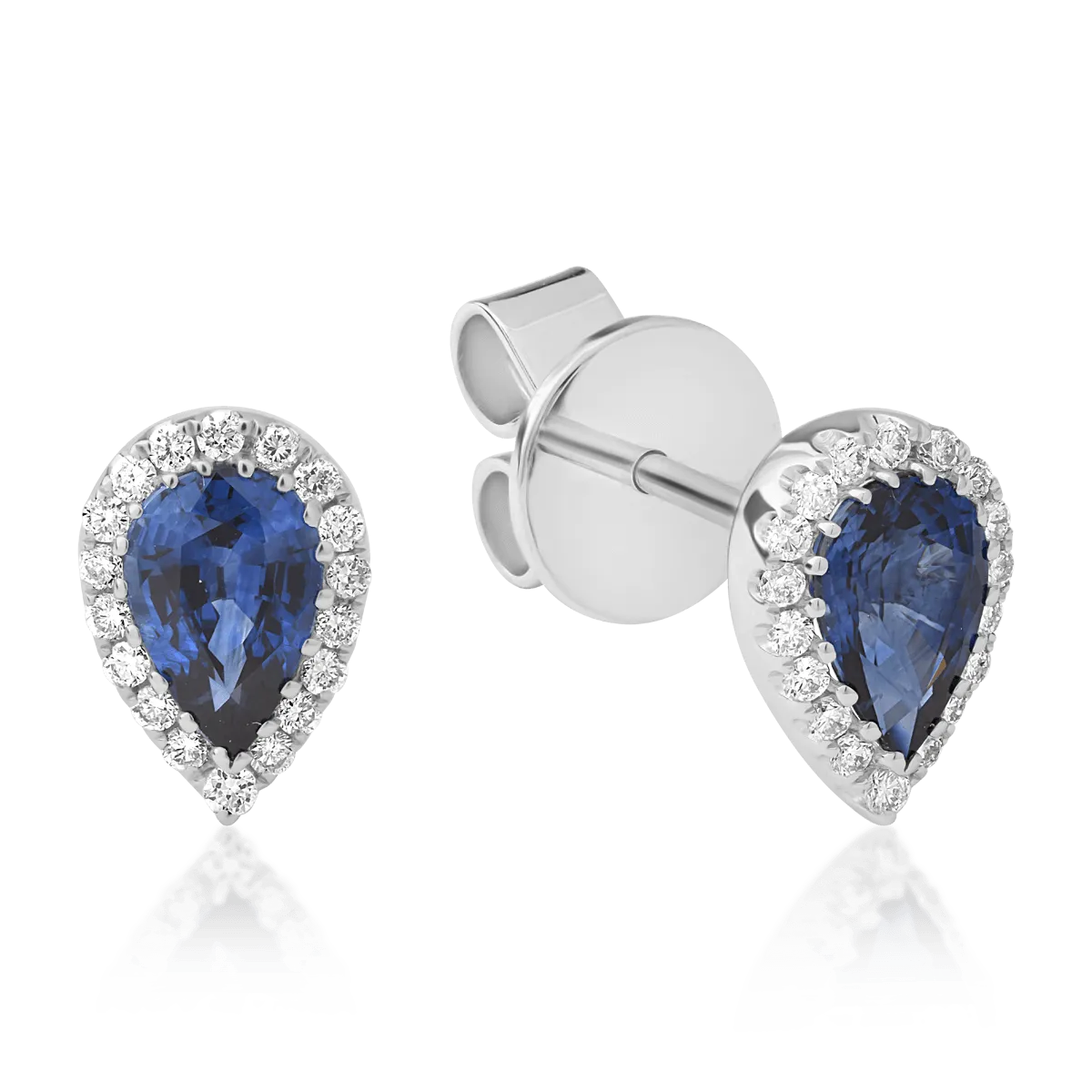 Cercei din aur alb cu safire pear de 0.88ct si diamante de 0.15ct