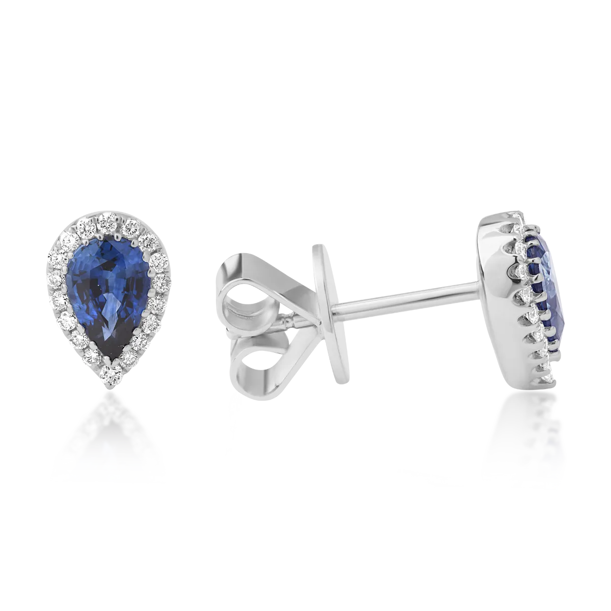 Kolczyki z białego 18K złota z szafirami o masie 0,9ct i diamentami o masie 0,14ct