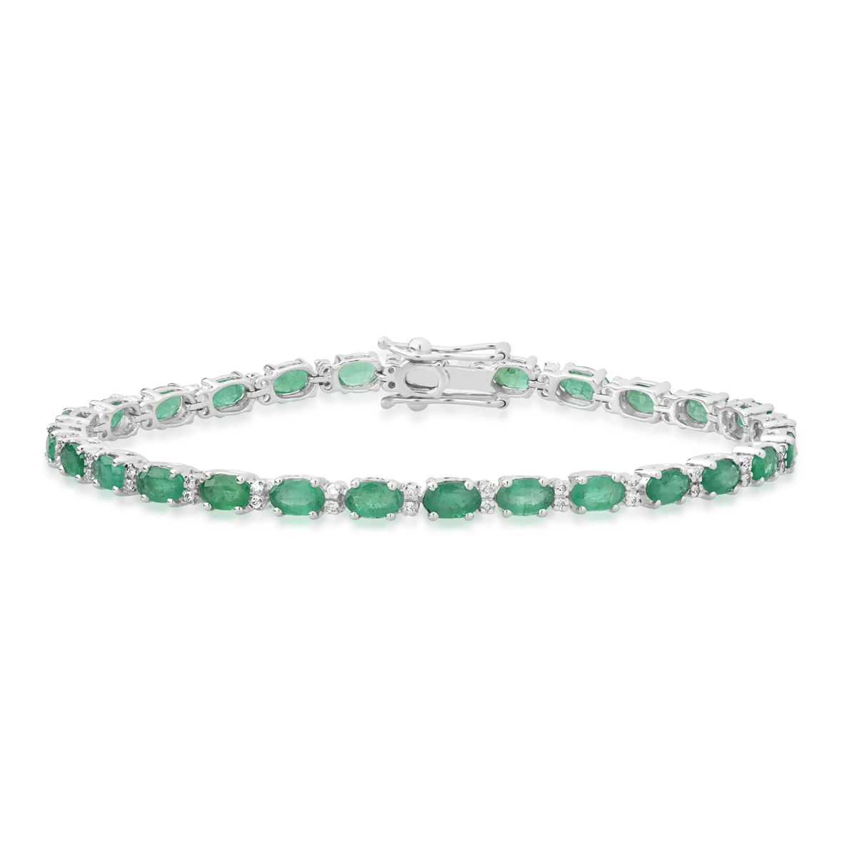 18K white gold tennis bracelet with 6.06ct emeralds and 0.333ct diamonds