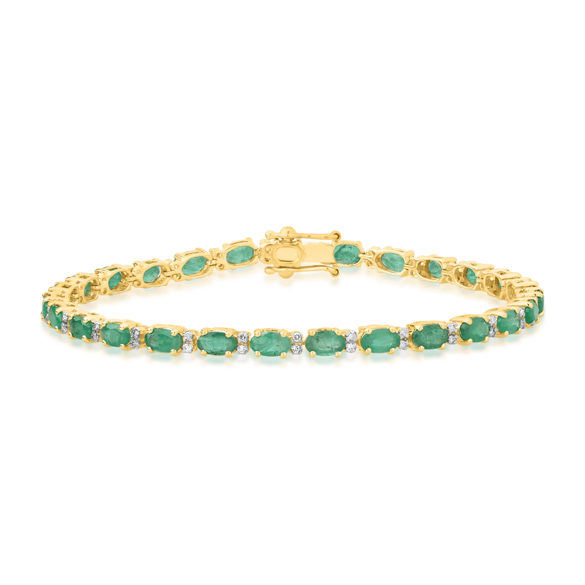 18K yellow gold tennis bracelet with 5.45ct emeralds and 0.3ct diamonds