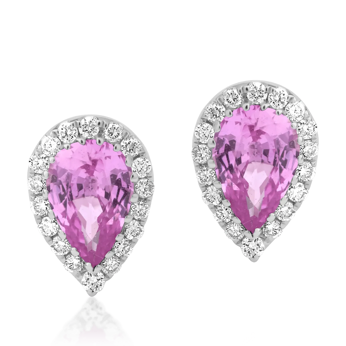 Cercei din aur alb cu safire roz pear de 0.96ct si diamante de 0.13ct
