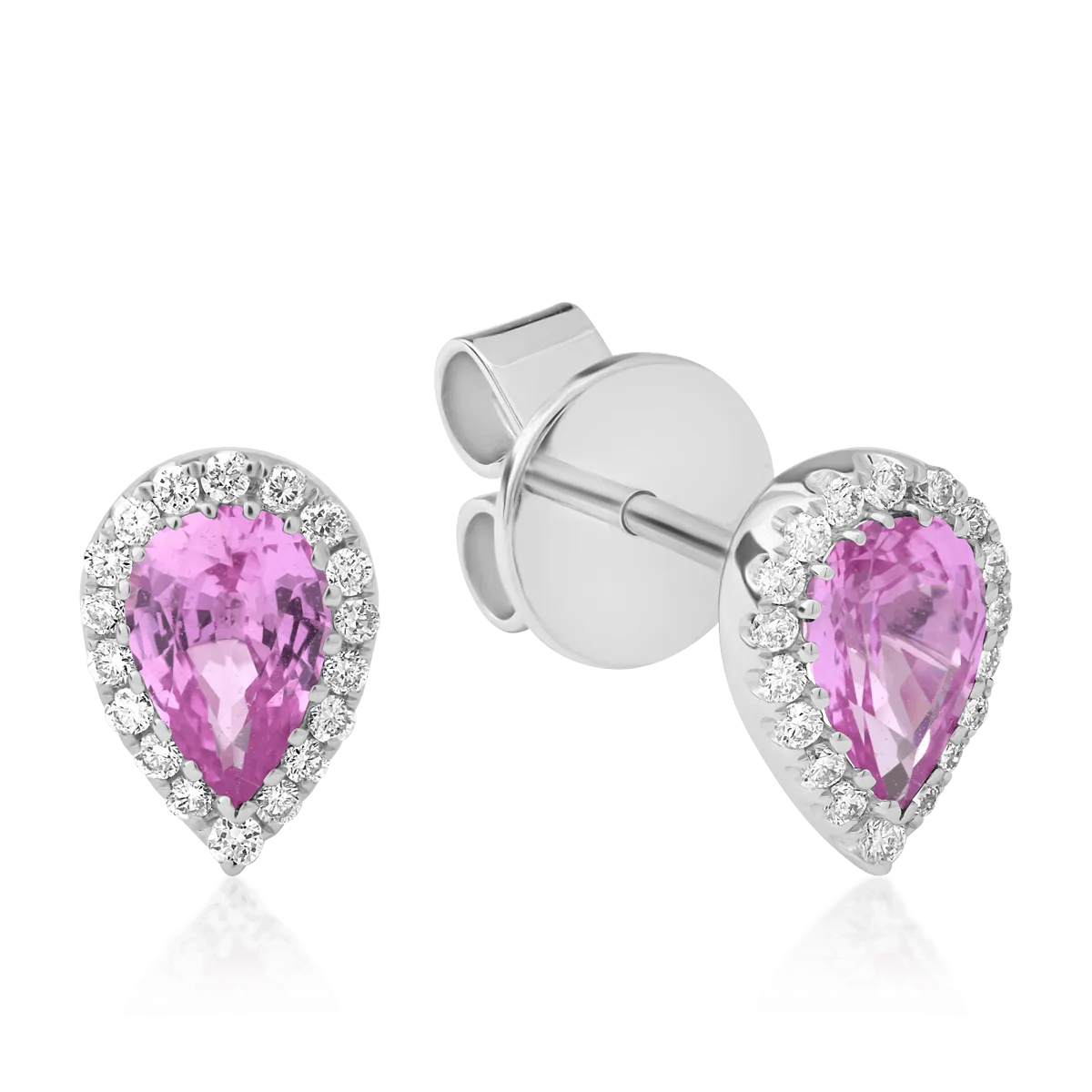Teilor Cercei din aur alb cu safire roz pear de 0.96ct si diamante de 0.13ct