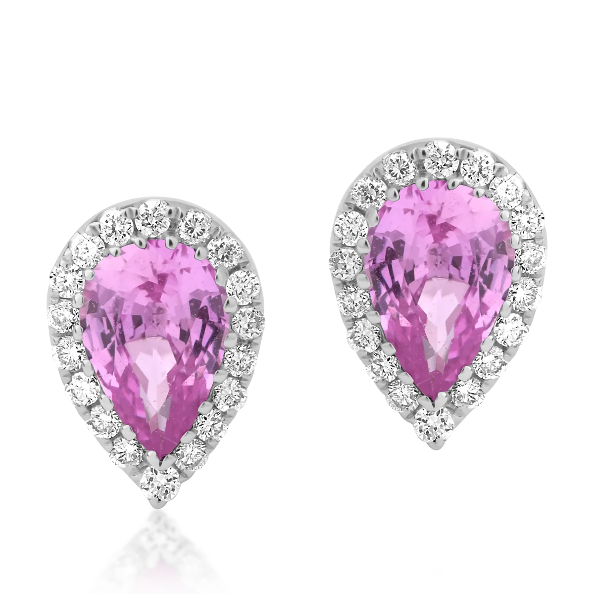 18K fehérarany fülbevaló 0.84ct rózsaszín zafírral és 0.13ct gyémánttal