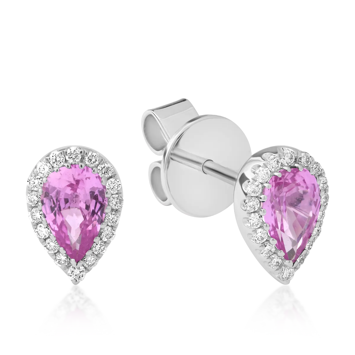 18K white gold earrings with pink sapphires of 0.84ct and diamonds of 0.13ct