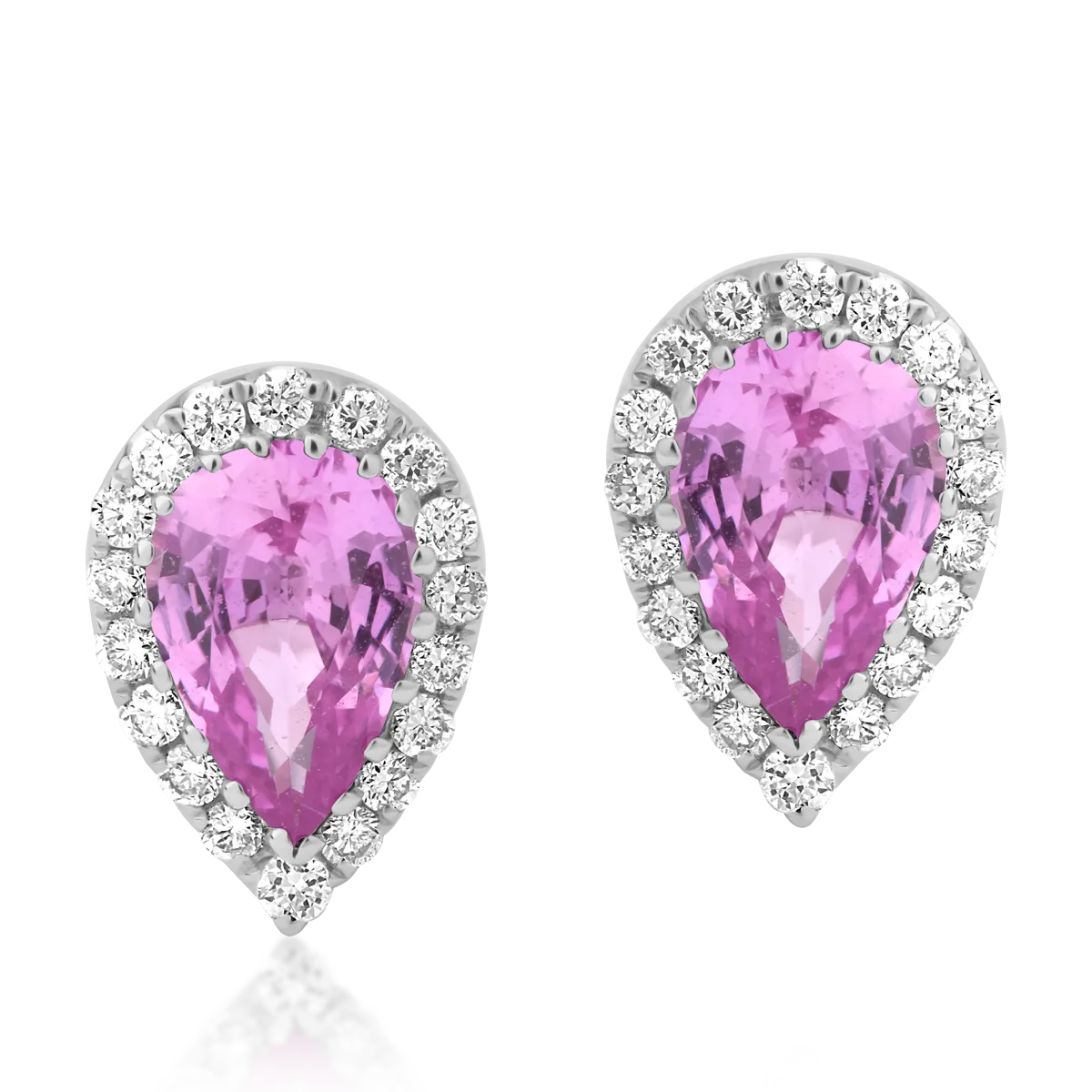 Cercei din aur alb cu safire roz pear de 0.84ct si diamante de 0.13ct