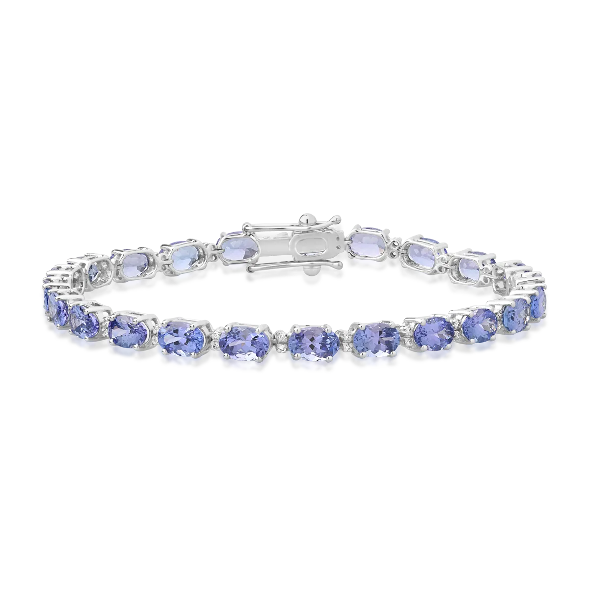 Bratara tennis din aur alb de 18K cu tanzanite de 10.89ct si diamante de 0.26ct