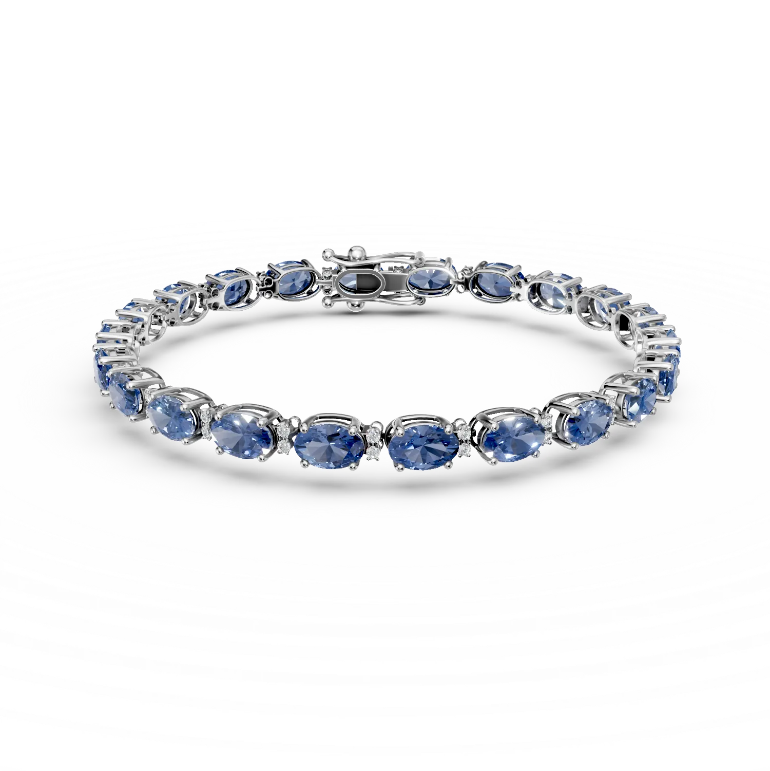 Bratara tennis din aur alb cu tanzanite ovale de 10.89ct si diamante de 0.26ct