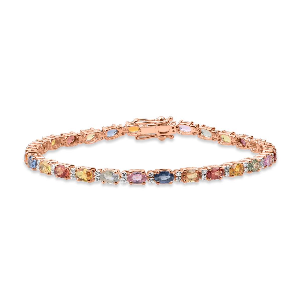 18K rose gold tennis bracelet with 8.02ct multicolored sapphires and 0.28ct diamonds
