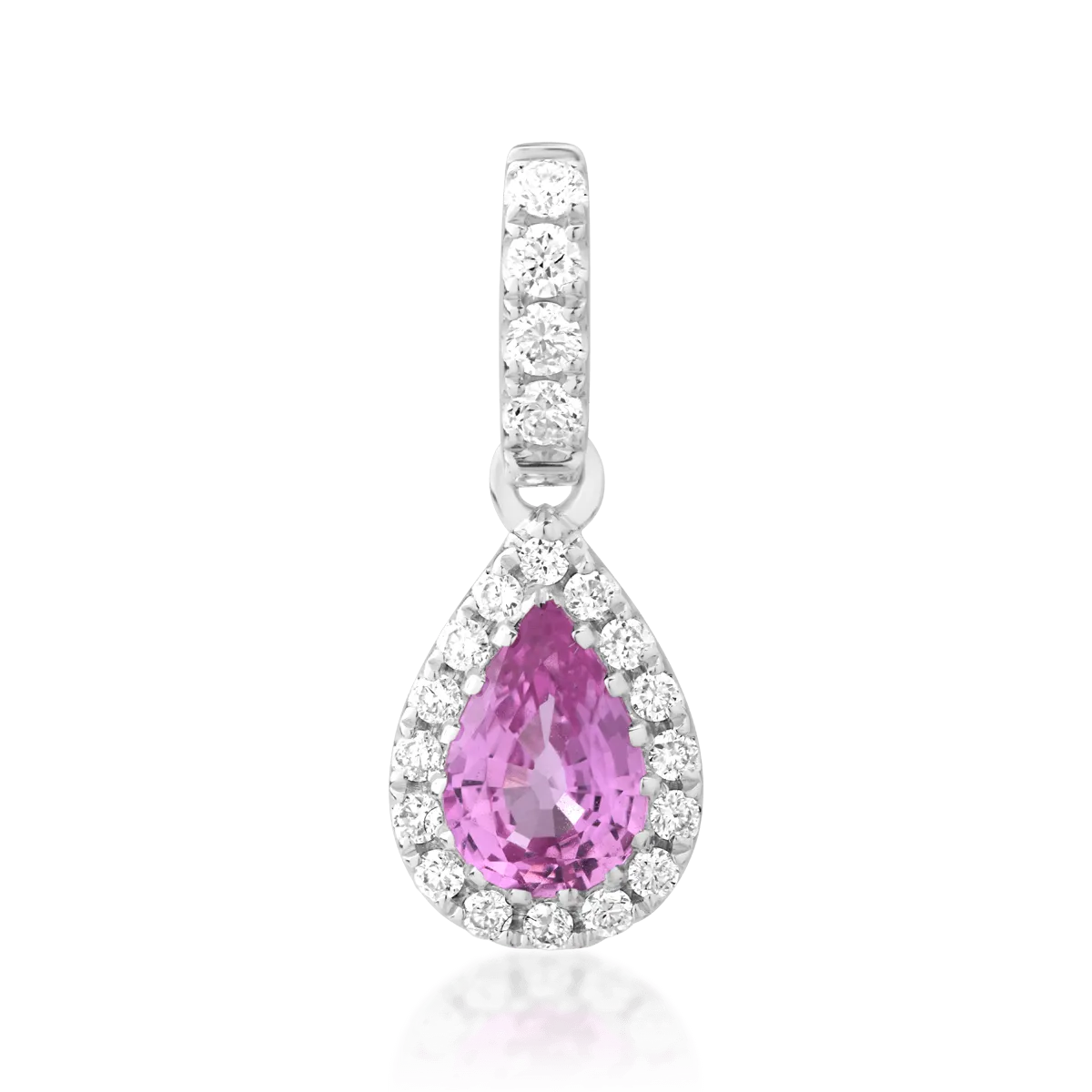 Pandantiv din aur alb cu safir roz pear de 0.47ct si diamante de 0.13ct