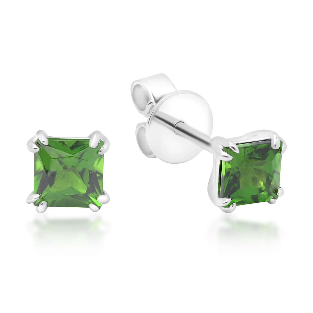 Обеци от 18K бяло злато с хром-диопсит от 0.78ct