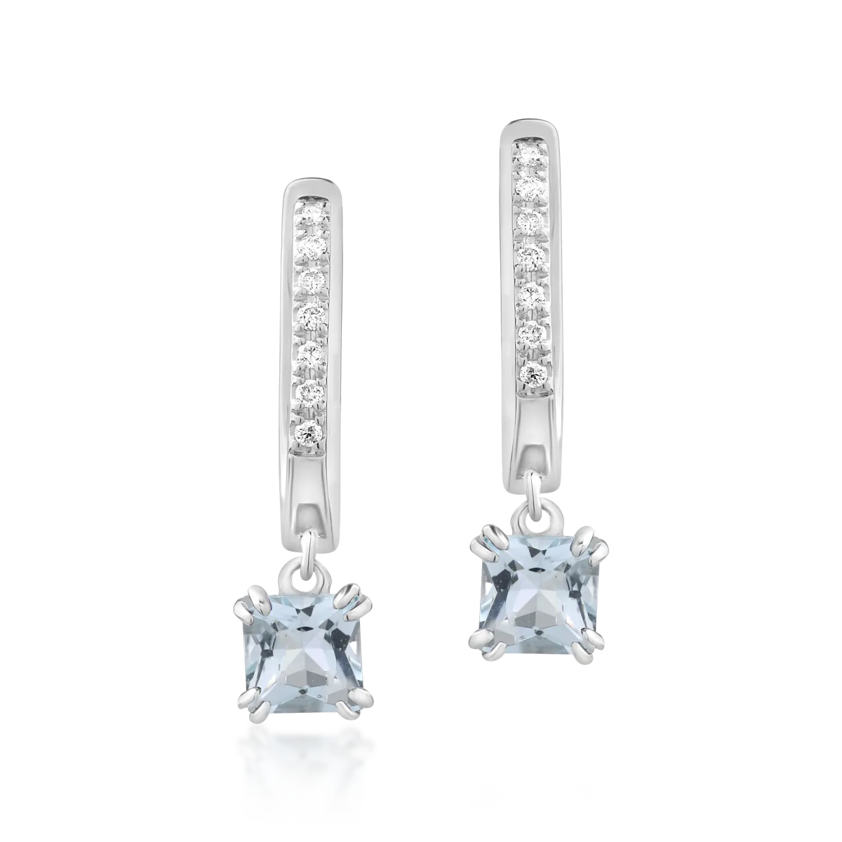 Cercei din aur alb de 18K cu acvamarine de 0.61ct si diamante de 0.05ct - 1 | YEO