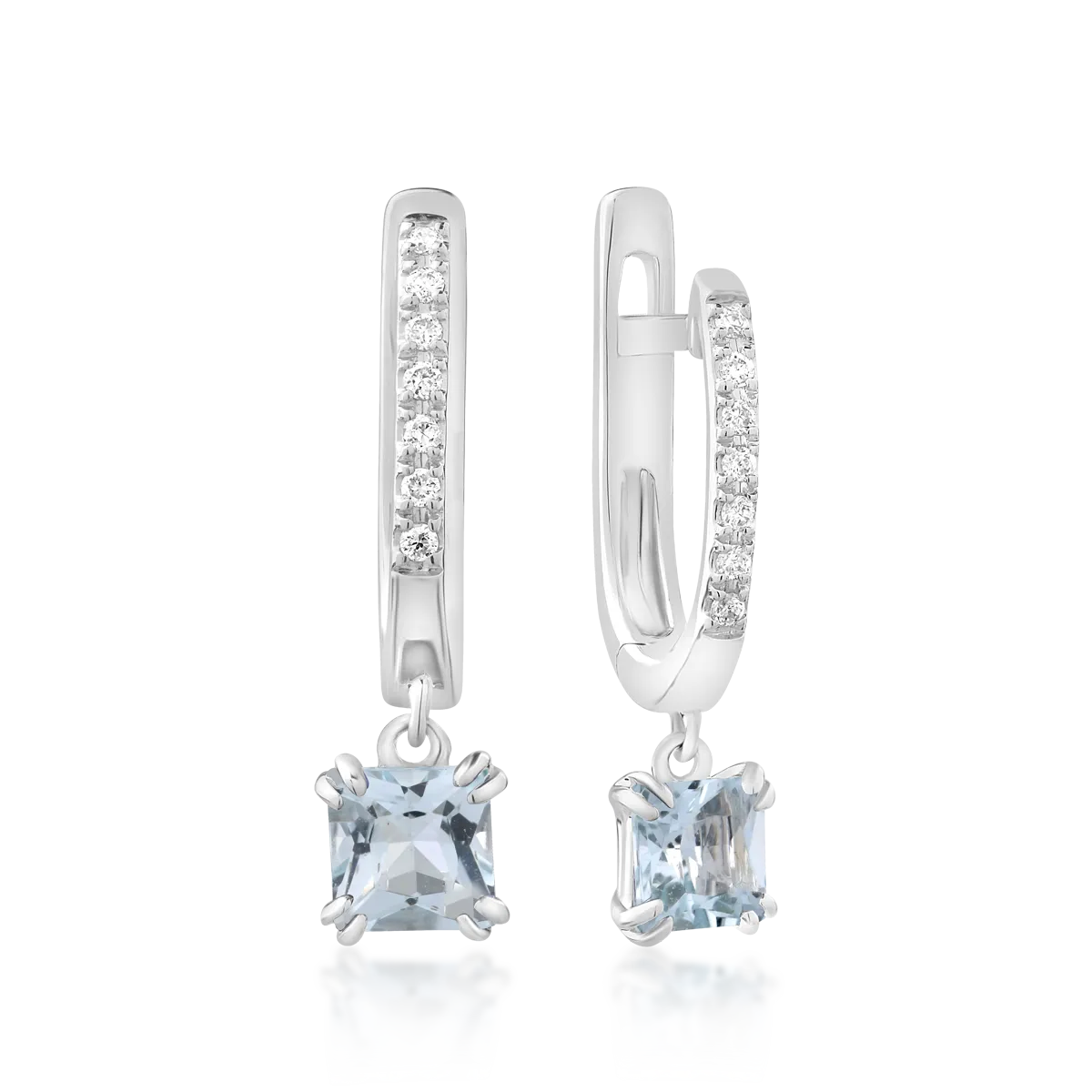 Cercei din aur alb de 18K cu acvamarine de 0.61ct si diamante de 0.05ct