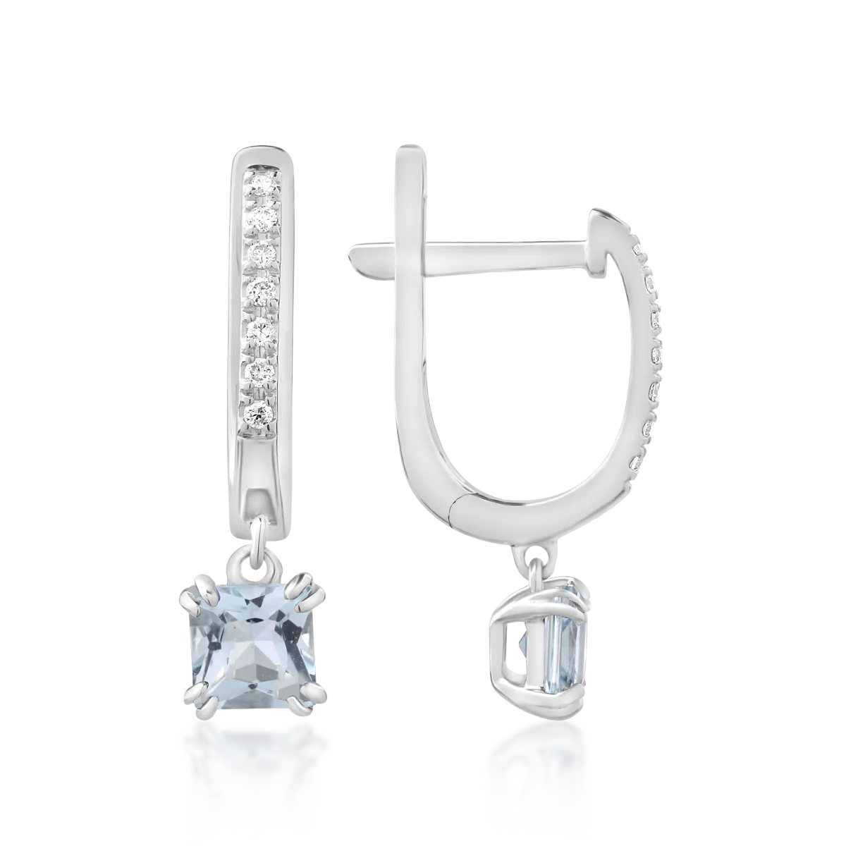 18K white gold earrings with aquamarine of 0.61ct and diamonds of 0.05ct