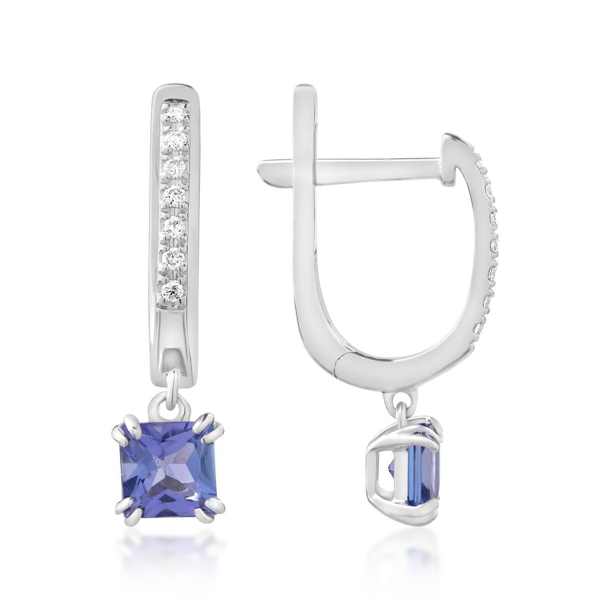 18K white gold earrings with tanzanite of 0.775ct and diamonds of 0.05ct
