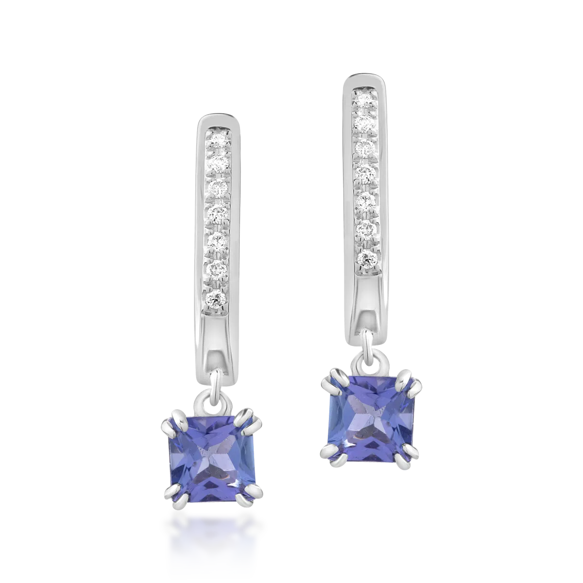 Teilor Cercei din aur alb cu tanzanite princess de 0.775ct si diamante de 0.05ct