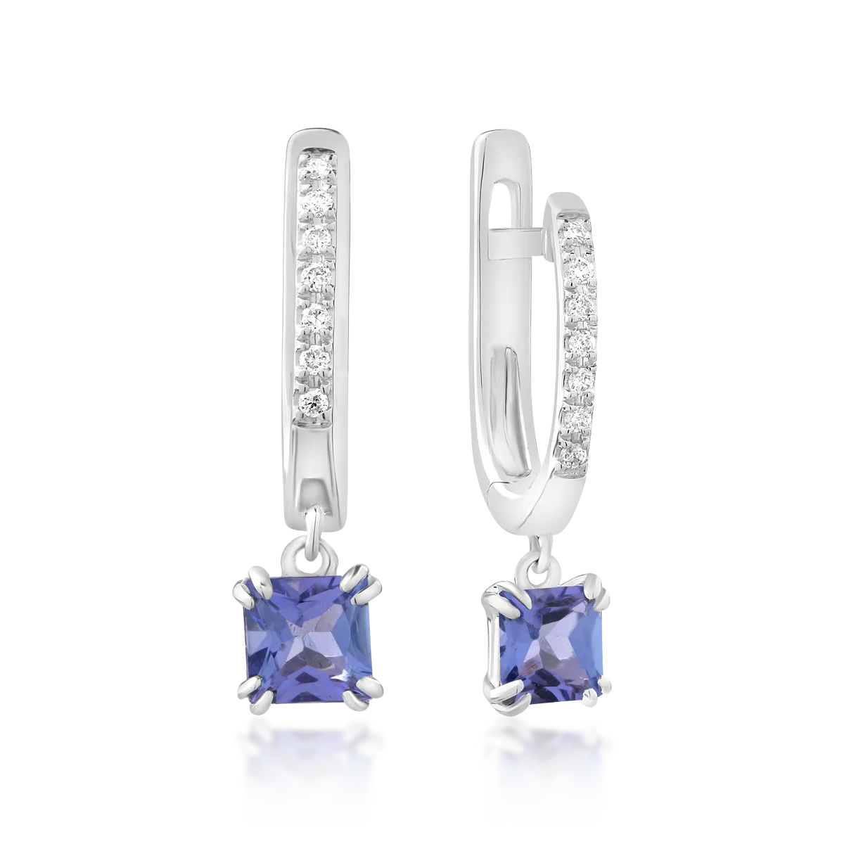 Teilor Cercei din aur alb cu tanzanite princess de 0.775ct si diamante de 0.05ct