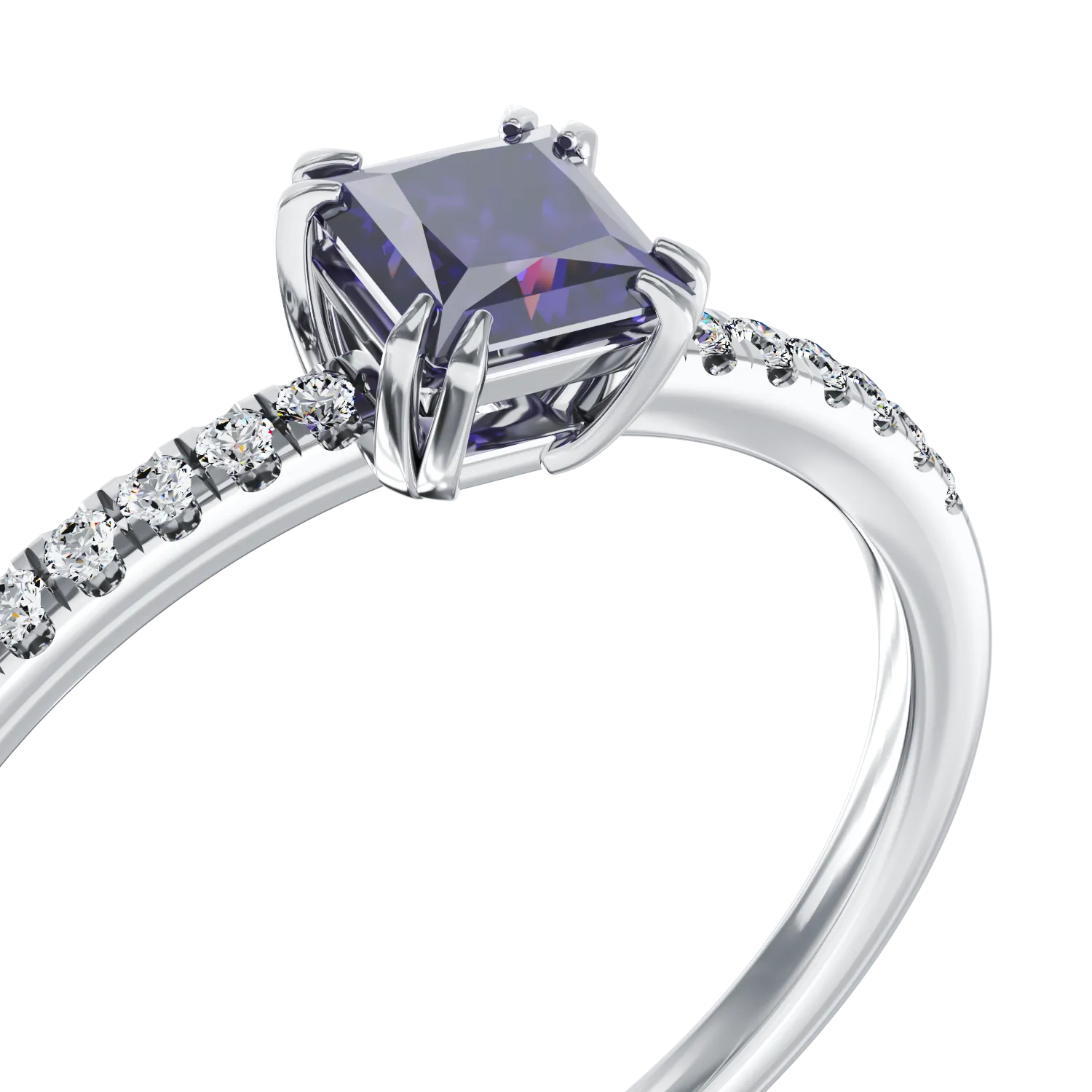 18K white gold engagement ring with 0.38ct tanzanite and 0.05ct diamonds