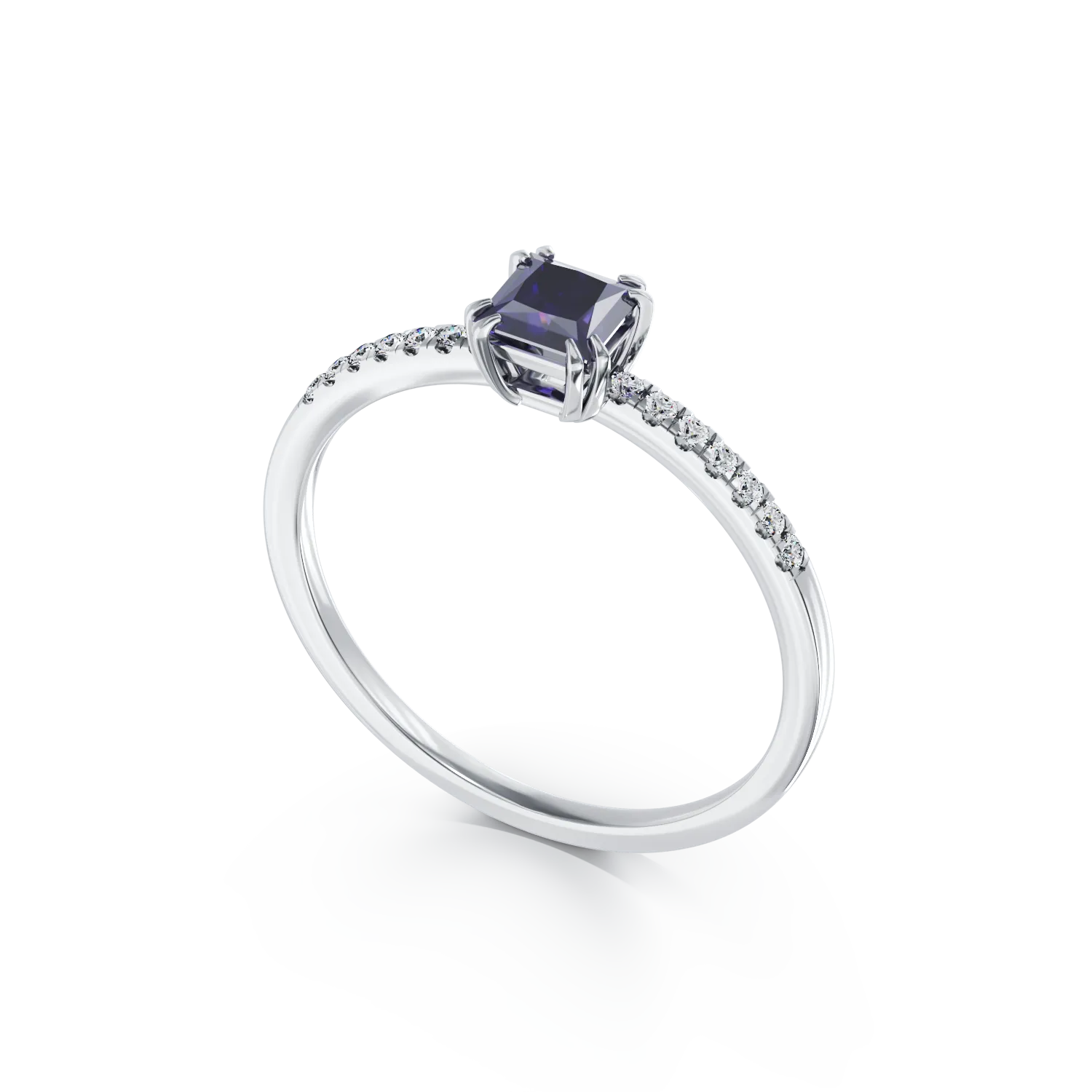 Inel de logodna din aur alb de 18K cu tanzanit de 0.38ct si diamante de 0.05ct