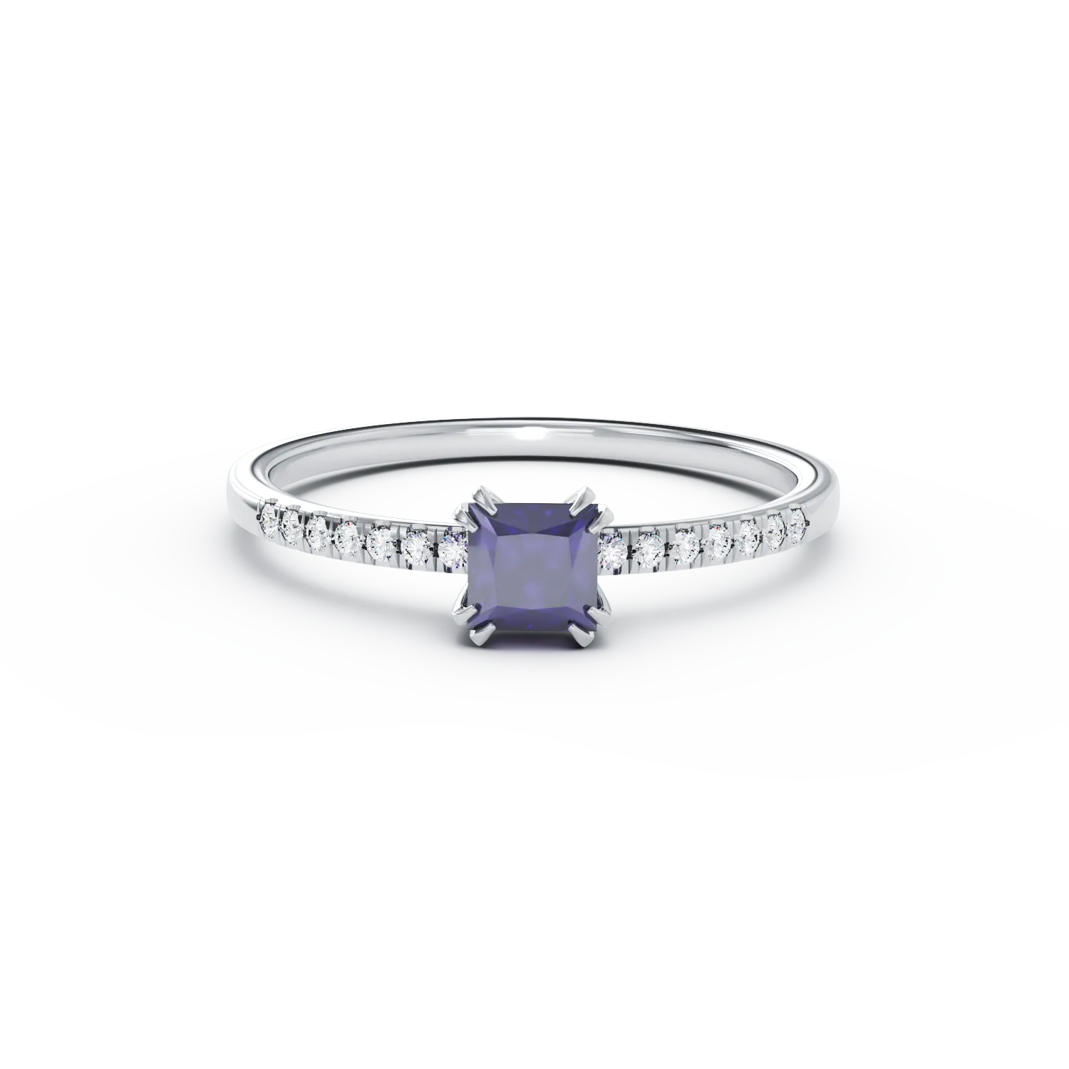 Inel de logodna din aur alb de 18K cu tanzanit de 0.38ct si diamante de 0.05ct