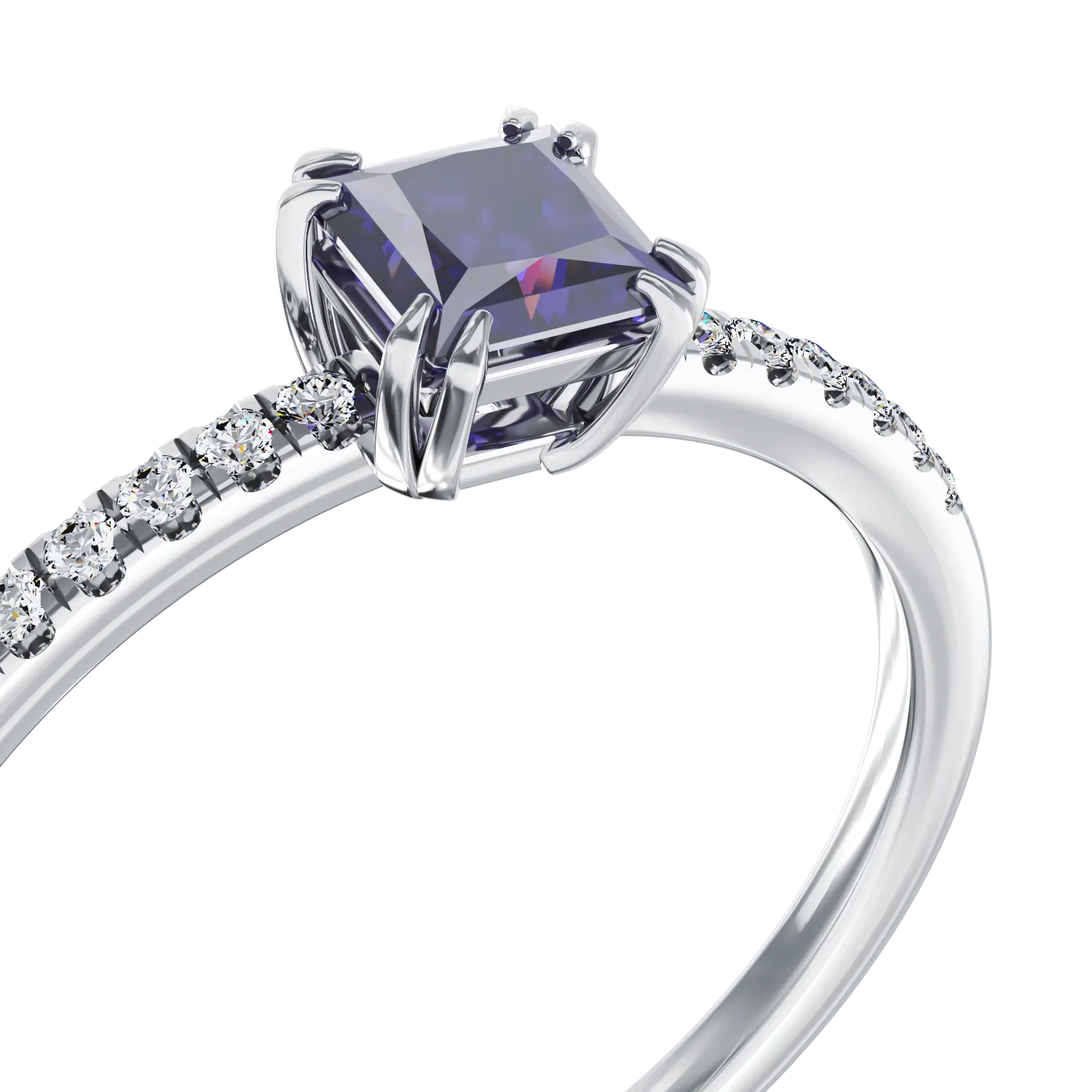 Inel de logodna din aur alb de 18K cu tanzanit de 0.38ct si diamante de 0.05ct