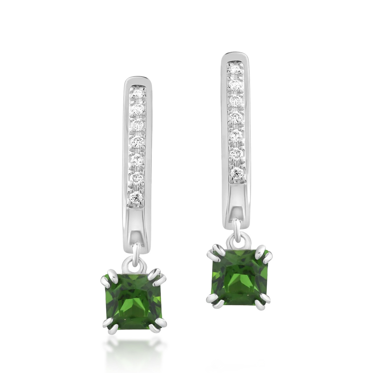 18K white gold earrings with chrom-diopsite of 0.813ct and diamonds of 0.057ct