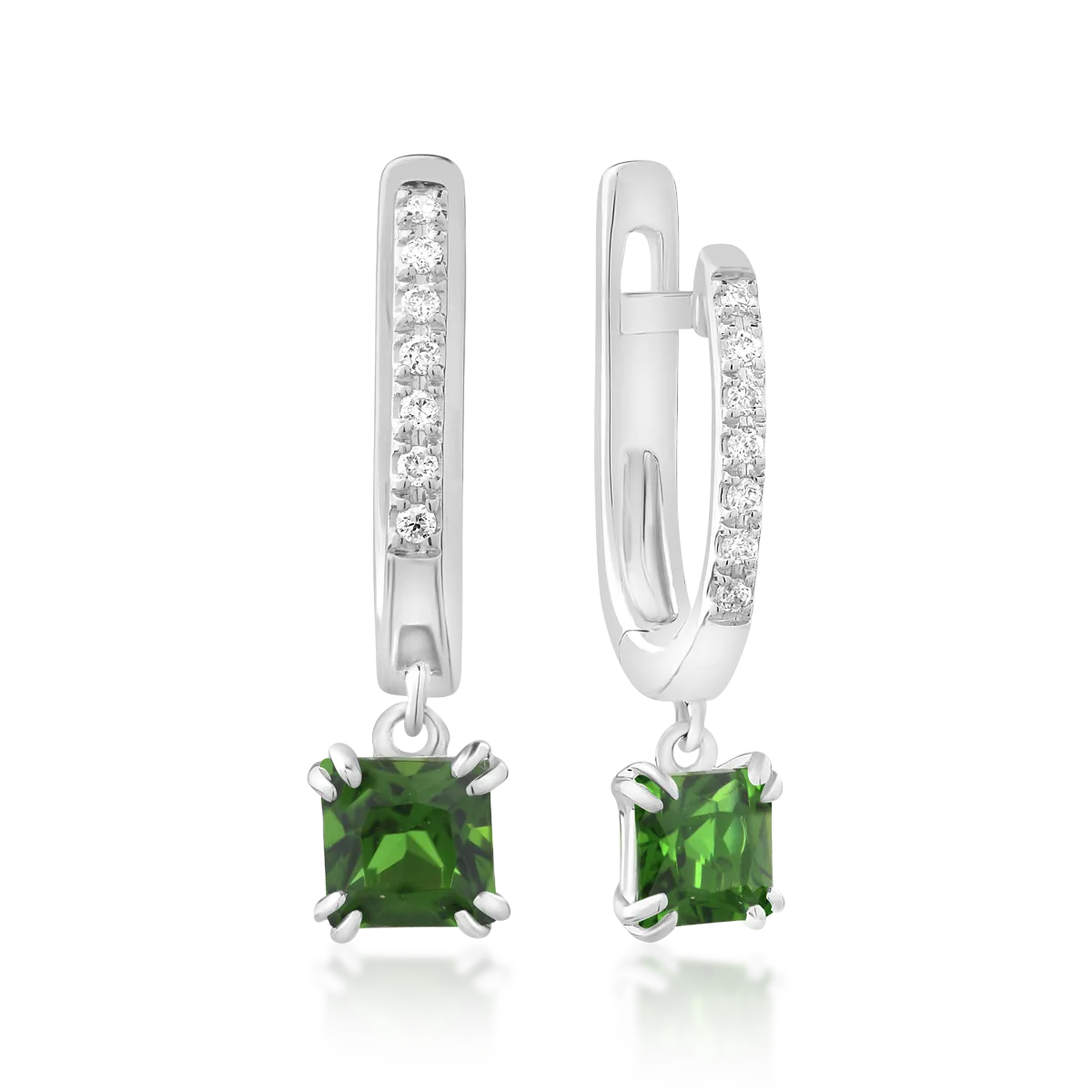 Обеци от 18K бяло злато с хром-диопсит от 0.813ct и диаманти от 0.057ct