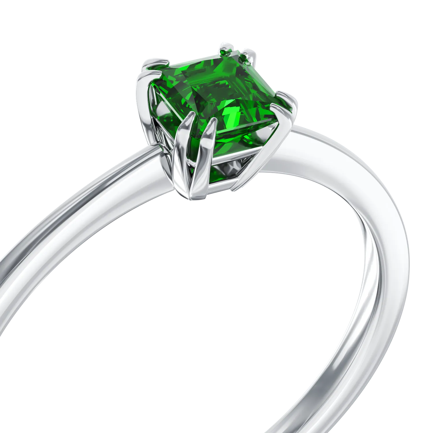 Inel de logodna din aur alb de 18K cu smarald solitaire de 0.39ct - 3 | YEO