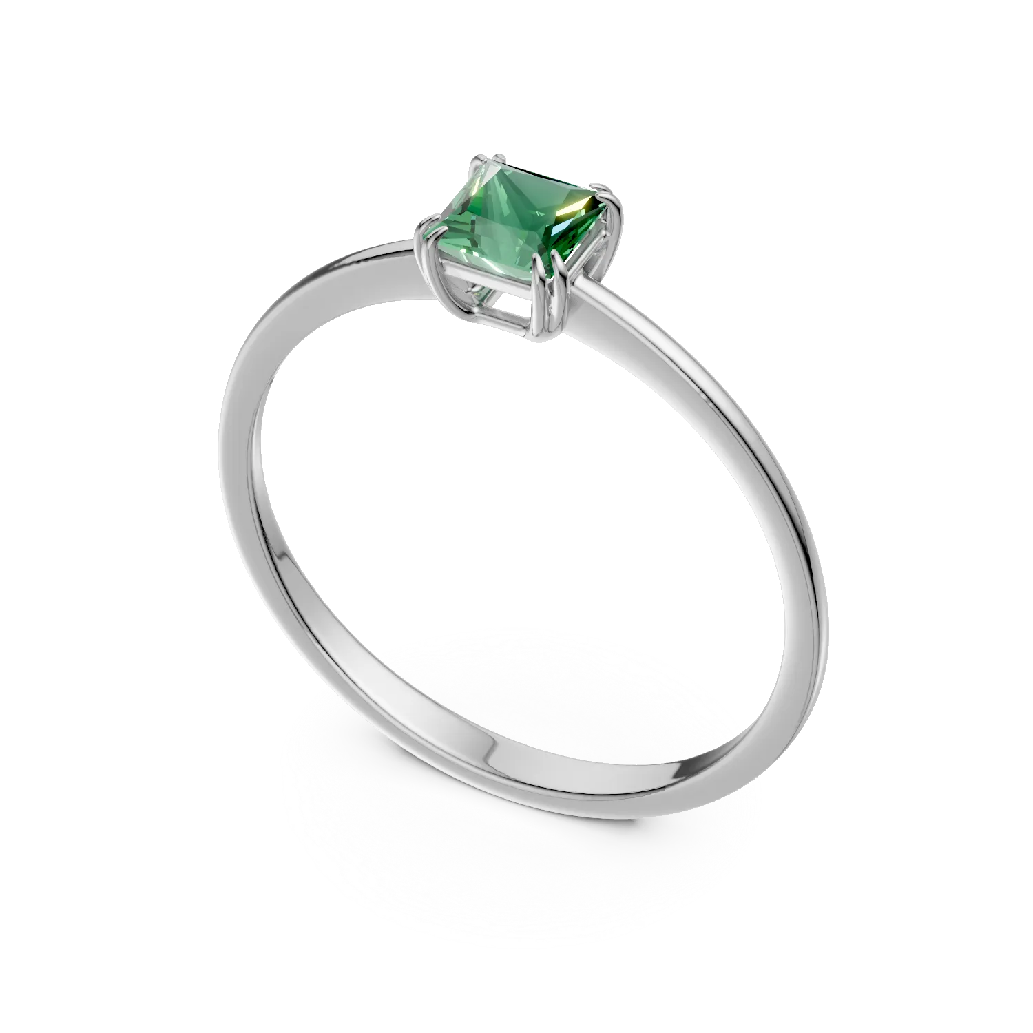 Inel de logodna din aur alb de 18K cu smarald solitaire de 0.39ct