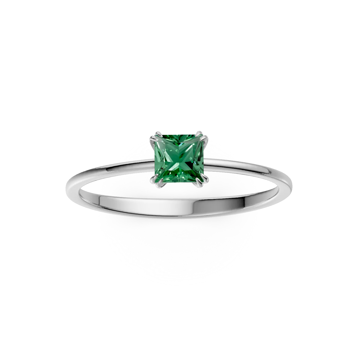 Inel de logodna din aur alb de 18K cu smarald solitaire de 0.39ct