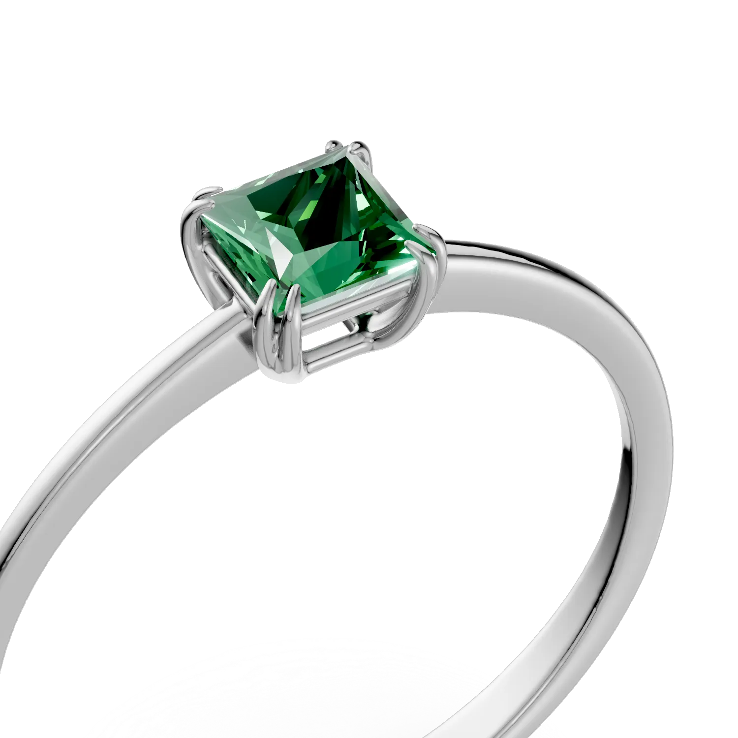 Inel de logodna din aur alb de 18K cu smarald solitaire de 0.39ct