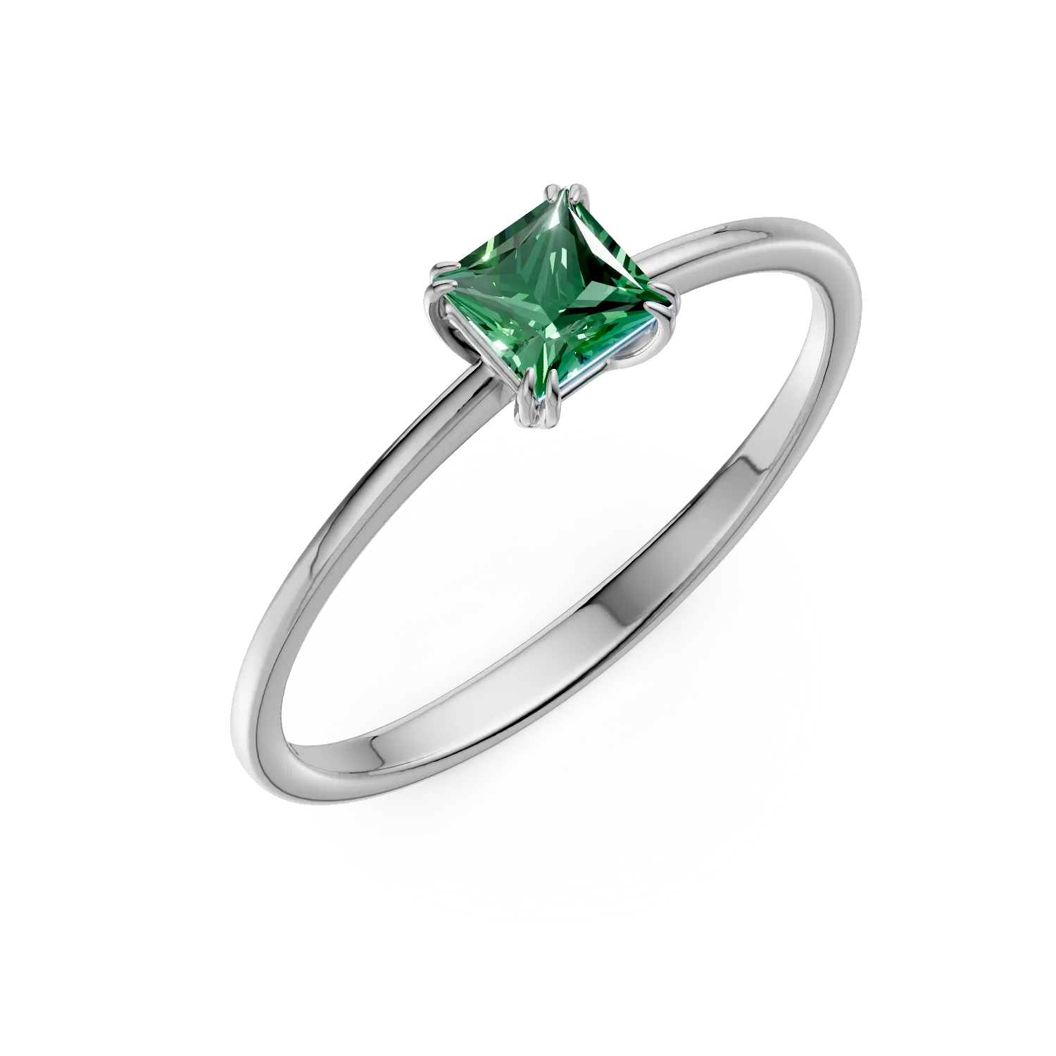 Teilor Inel de logodna din aur alb cu smarald solitaire de 0.4ct