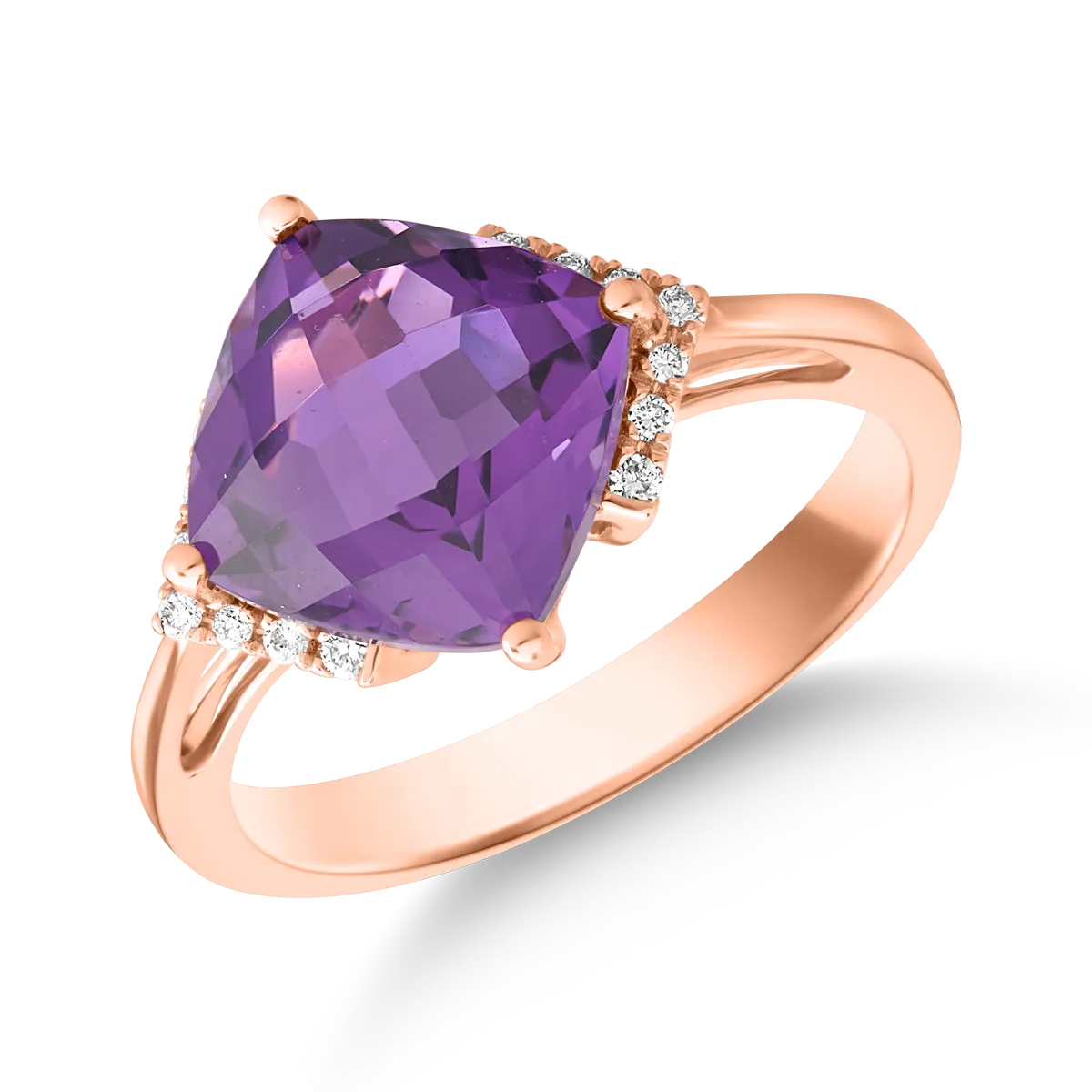 18K rose gold ring with 3.3ct amethyst and 0.08ct diamonds